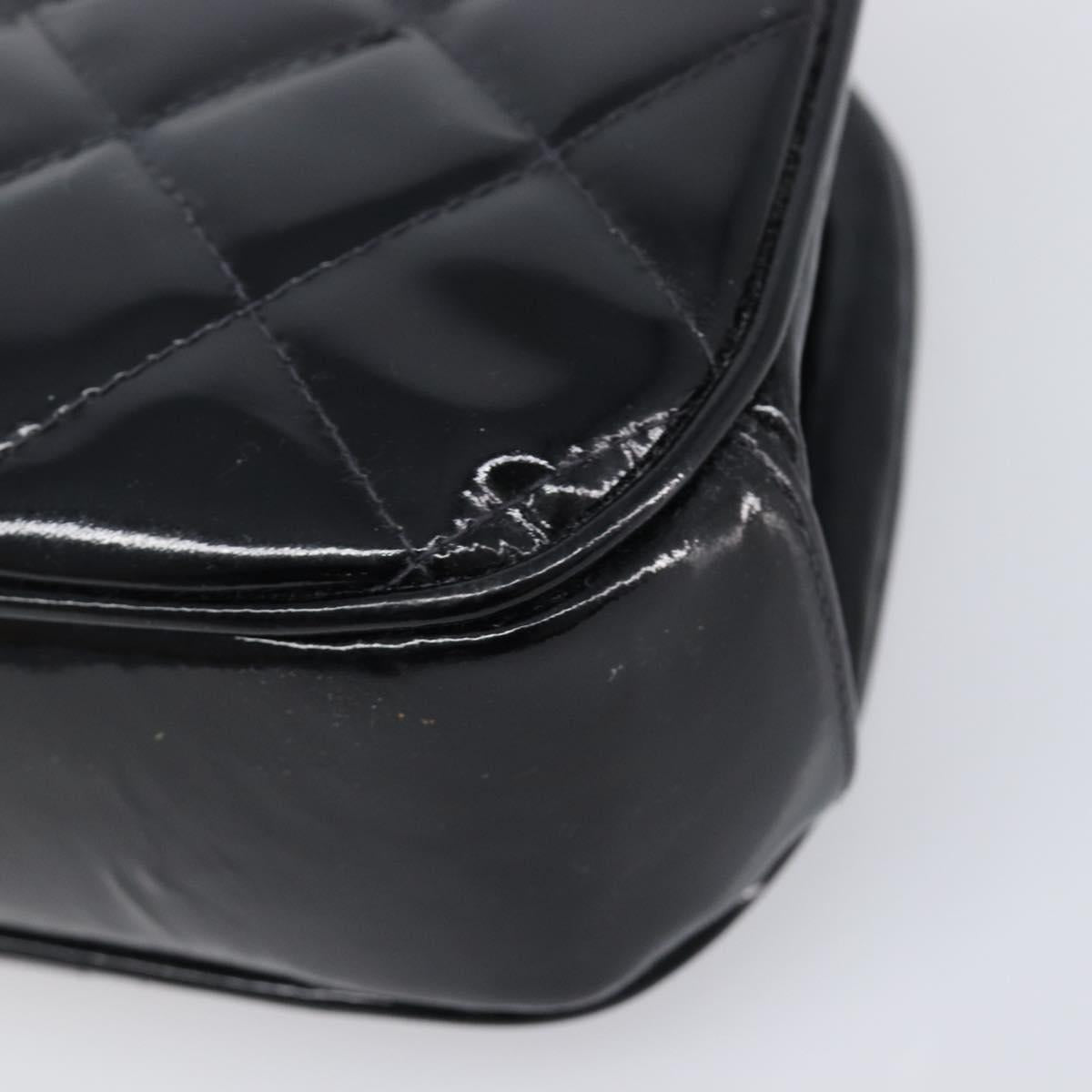 CHANEL Matelasse Hand Bag Patent leather Black Silver CC Auth 201536V