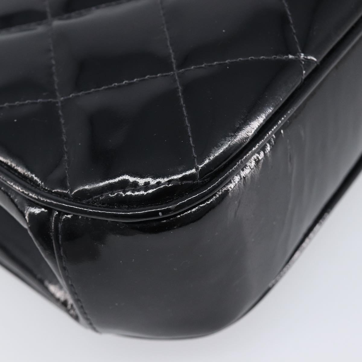 CHANEL Matelasse Hand Bag Patent leather Black Silver CC Auth 201536V