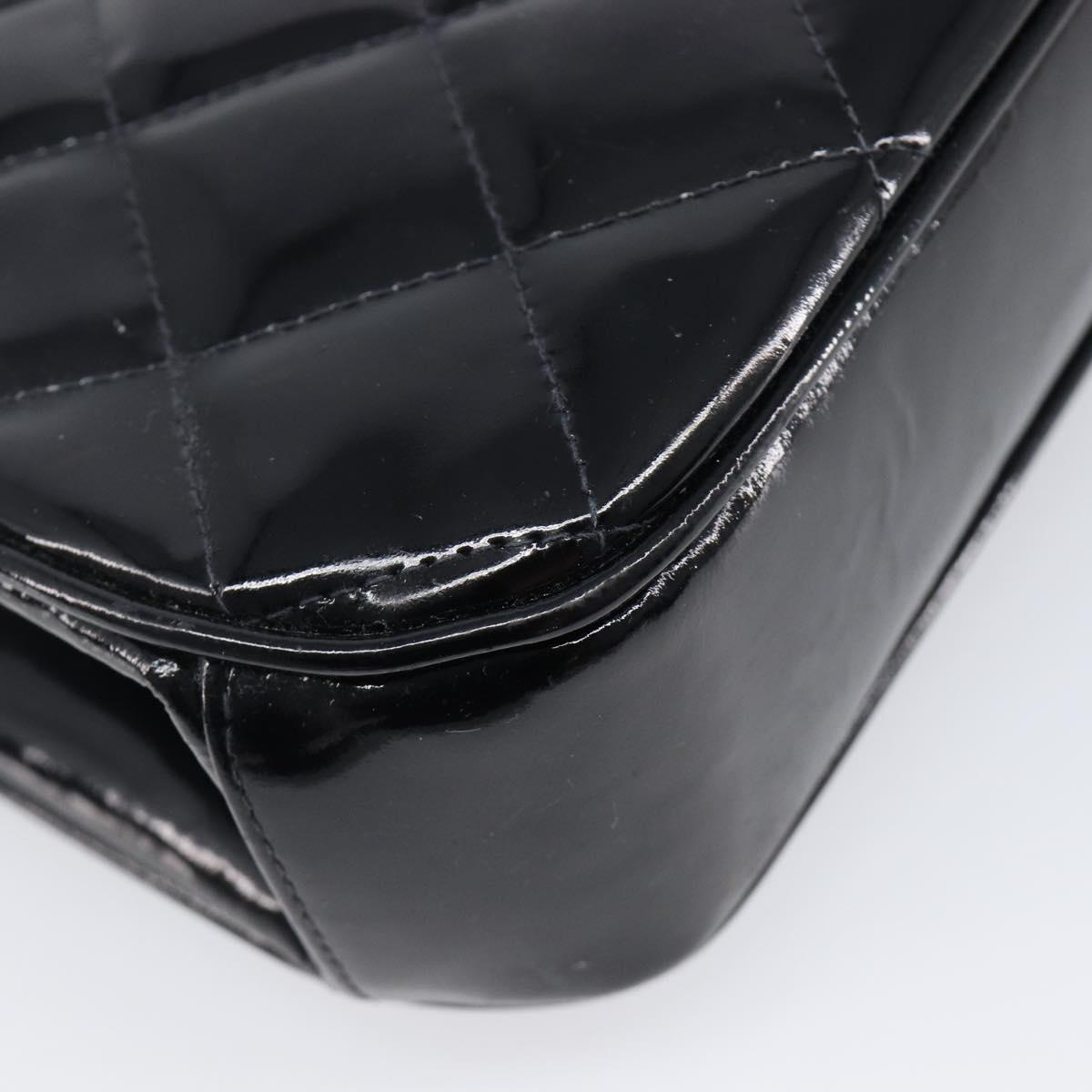 CHANEL Matelasse Hand Bag Patent leather Black Silver CC Auth 201536V