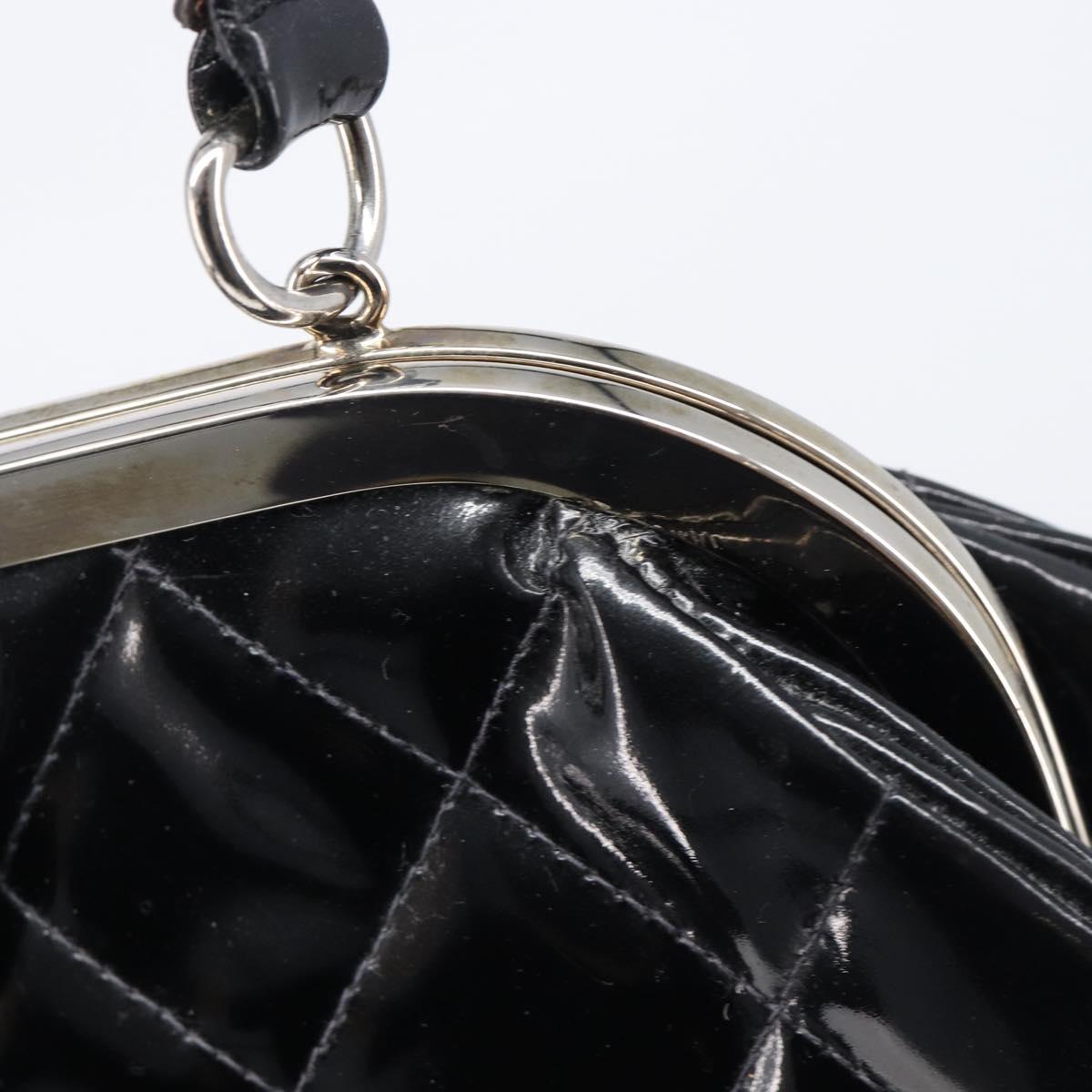 CHANEL Matelasse Hand Bag Patent leather Black Silver CC Auth 201536V