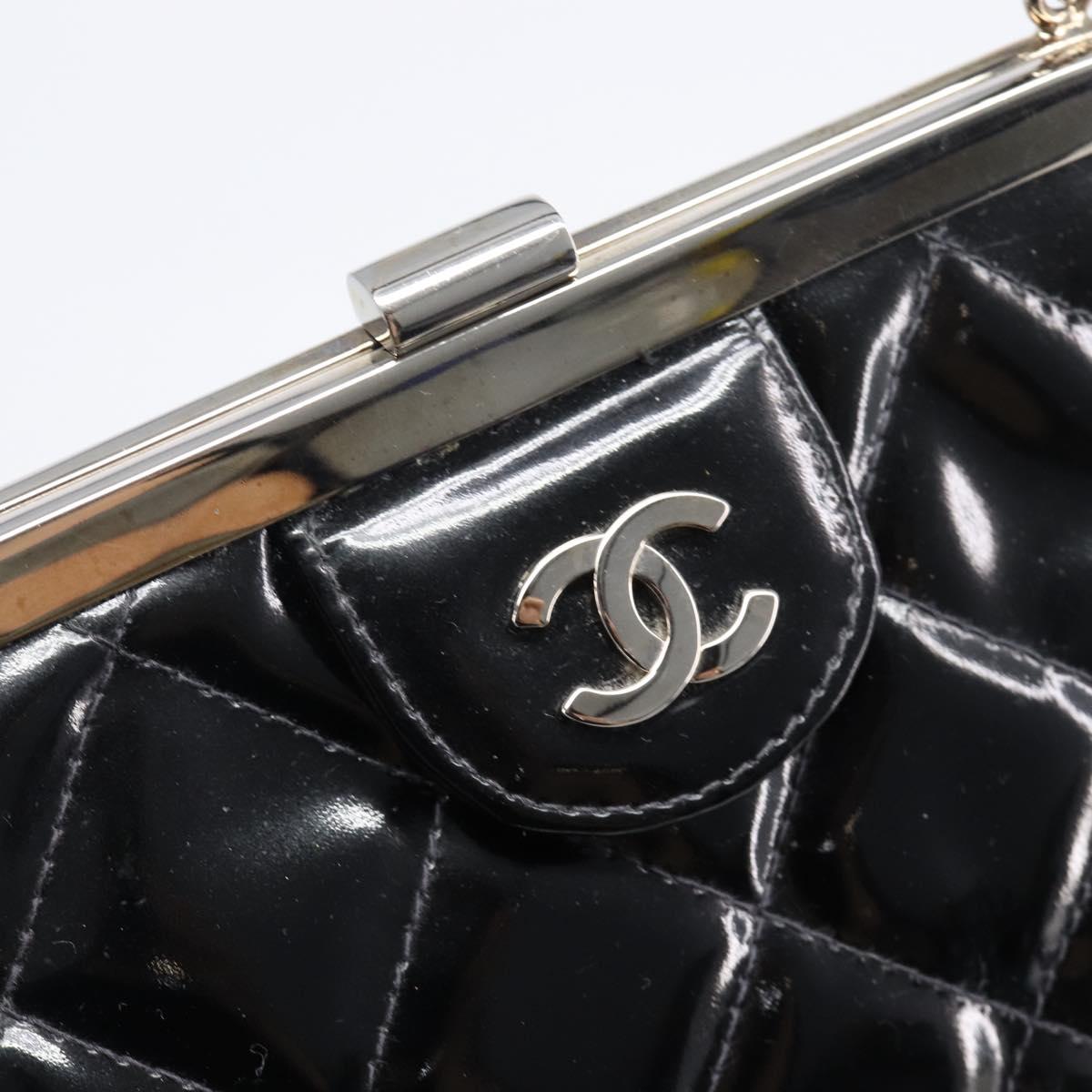CHANEL Matelasse Hand Bag Patent leather Black Silver CC Auth 201536V