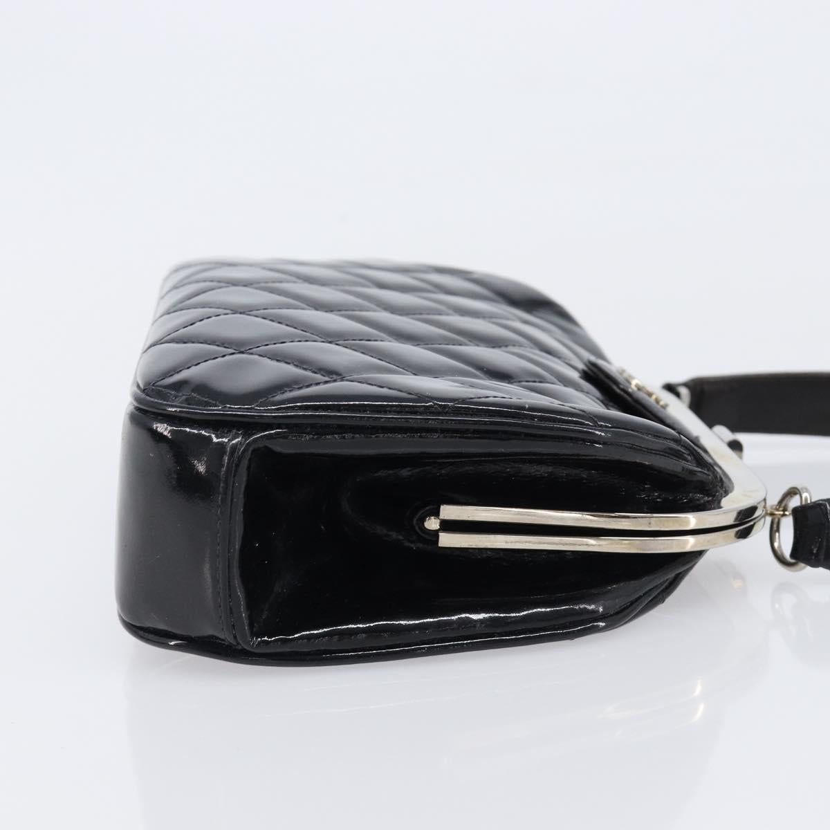 CHANEL Matelasse Hand Bag Patent leather Black Silver CC Auth 201536V