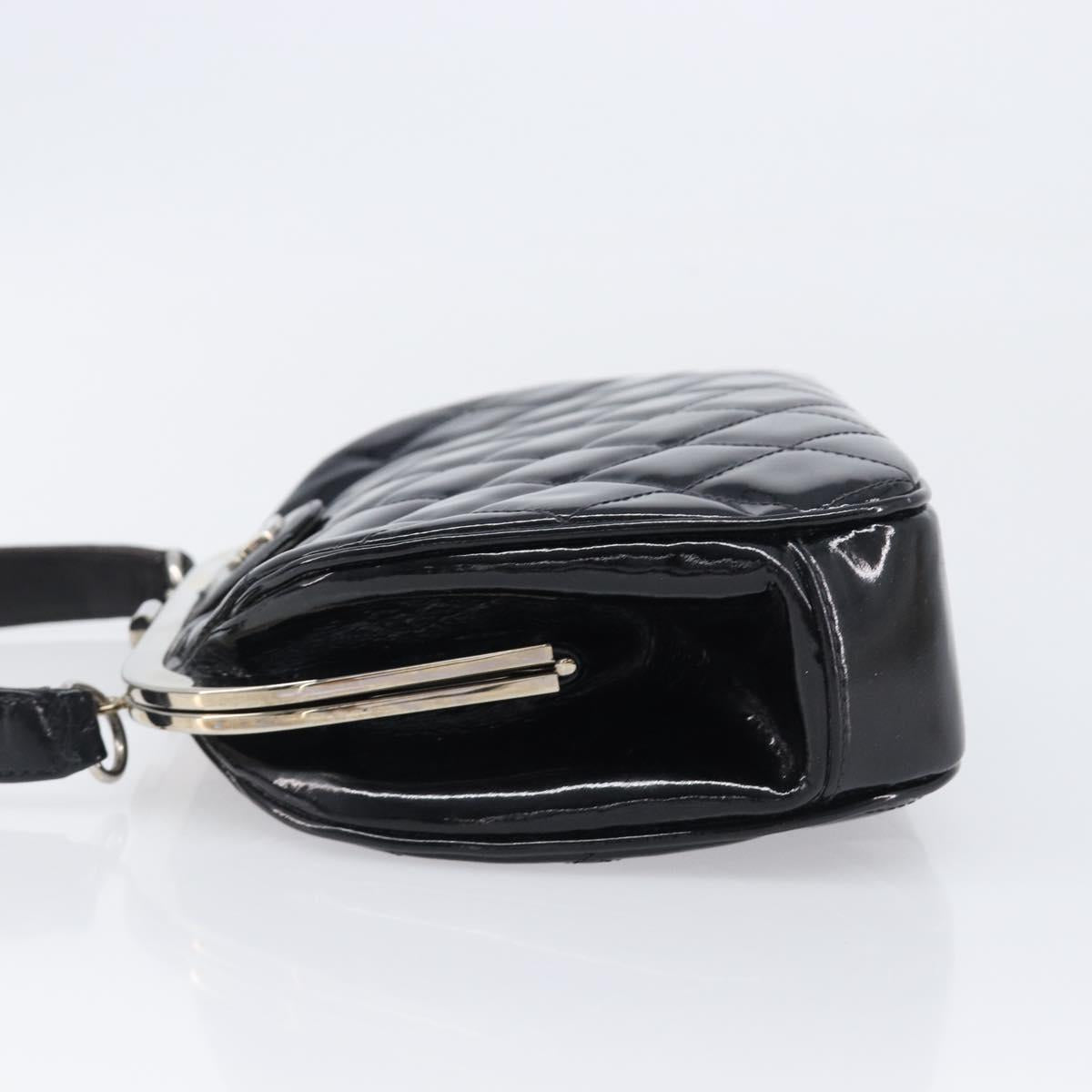 CHANEL Matelasse Hand Bag Patent leather Black Silver CC Auth 201536V