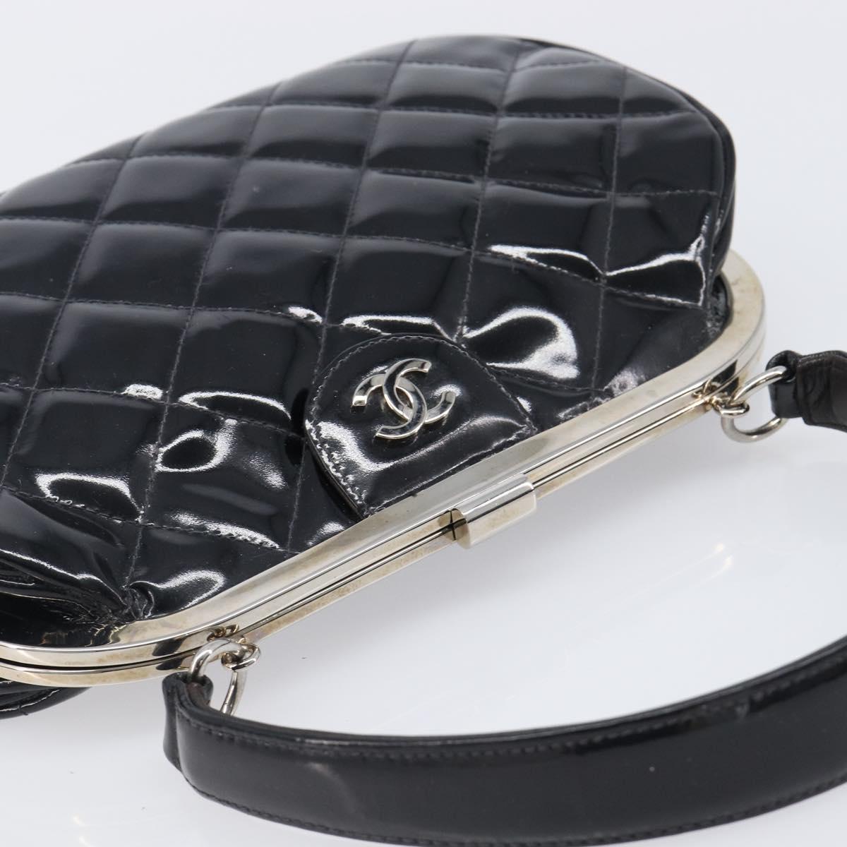 CHANEL Matelasse Hand Bag Patent leather Black Silver CC Auth 201536V