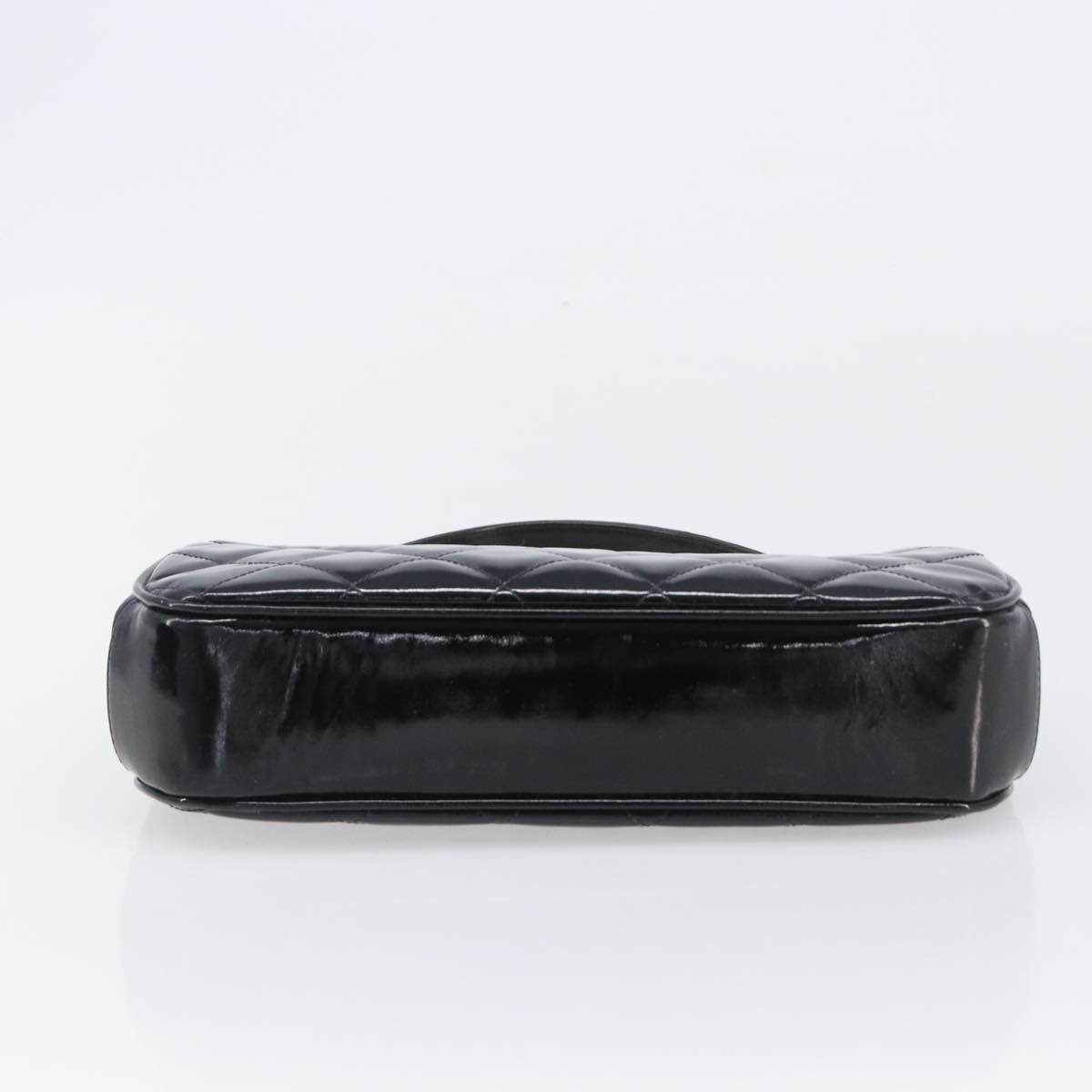 CHANEL Matelasse Hand Bag Patent leather Black Silver CC Auth 201536V