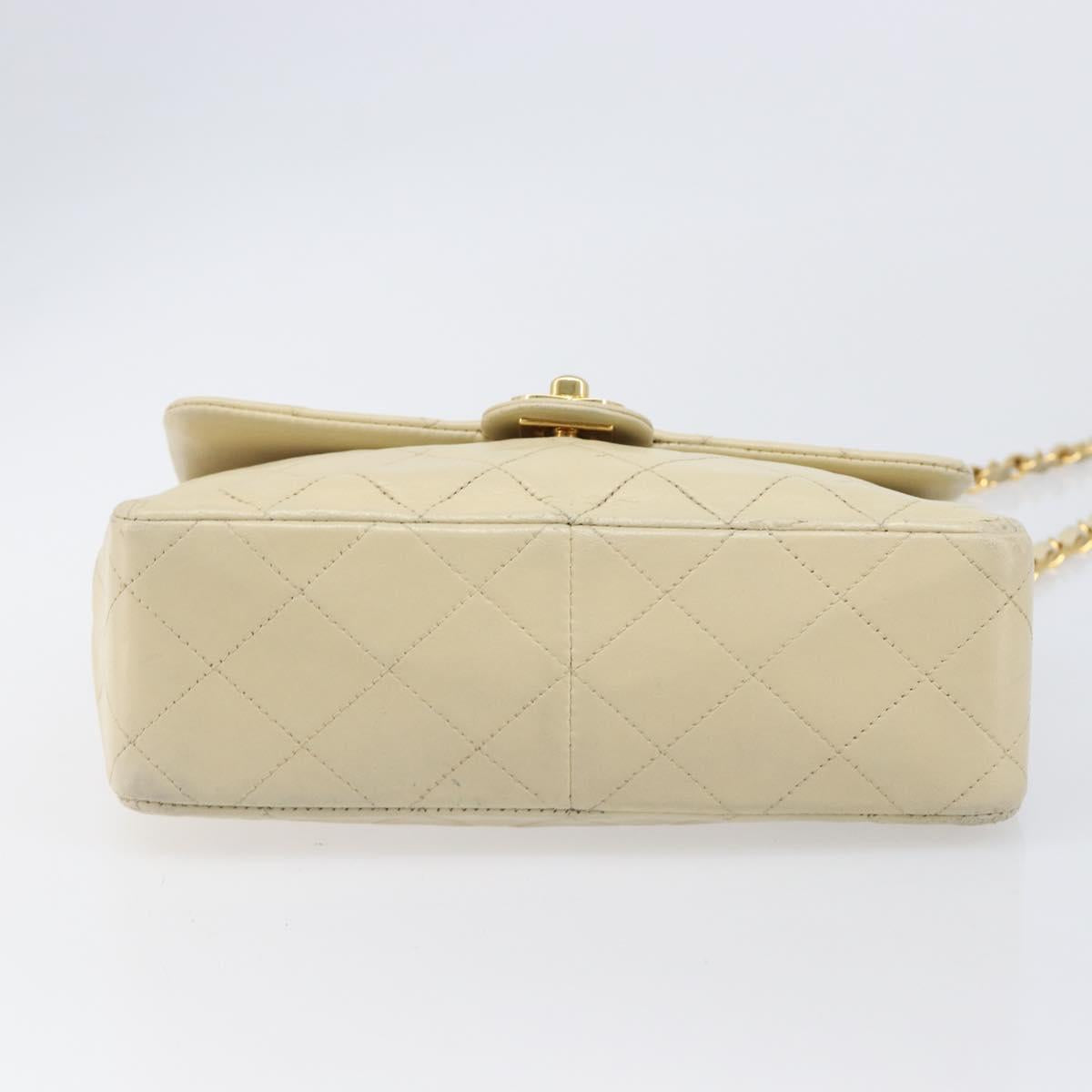 CHANEL Matelasse Chain Shoulder Bag Lamb Skin Beige Gold CC Auth 201539A