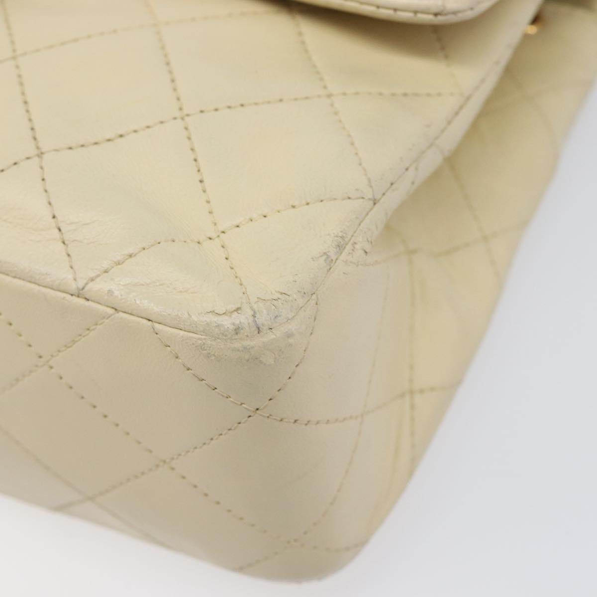 CHANEL Matelasse Chain Shoulder Bag Lamb Skin Beige Gold CC Auth 201539A