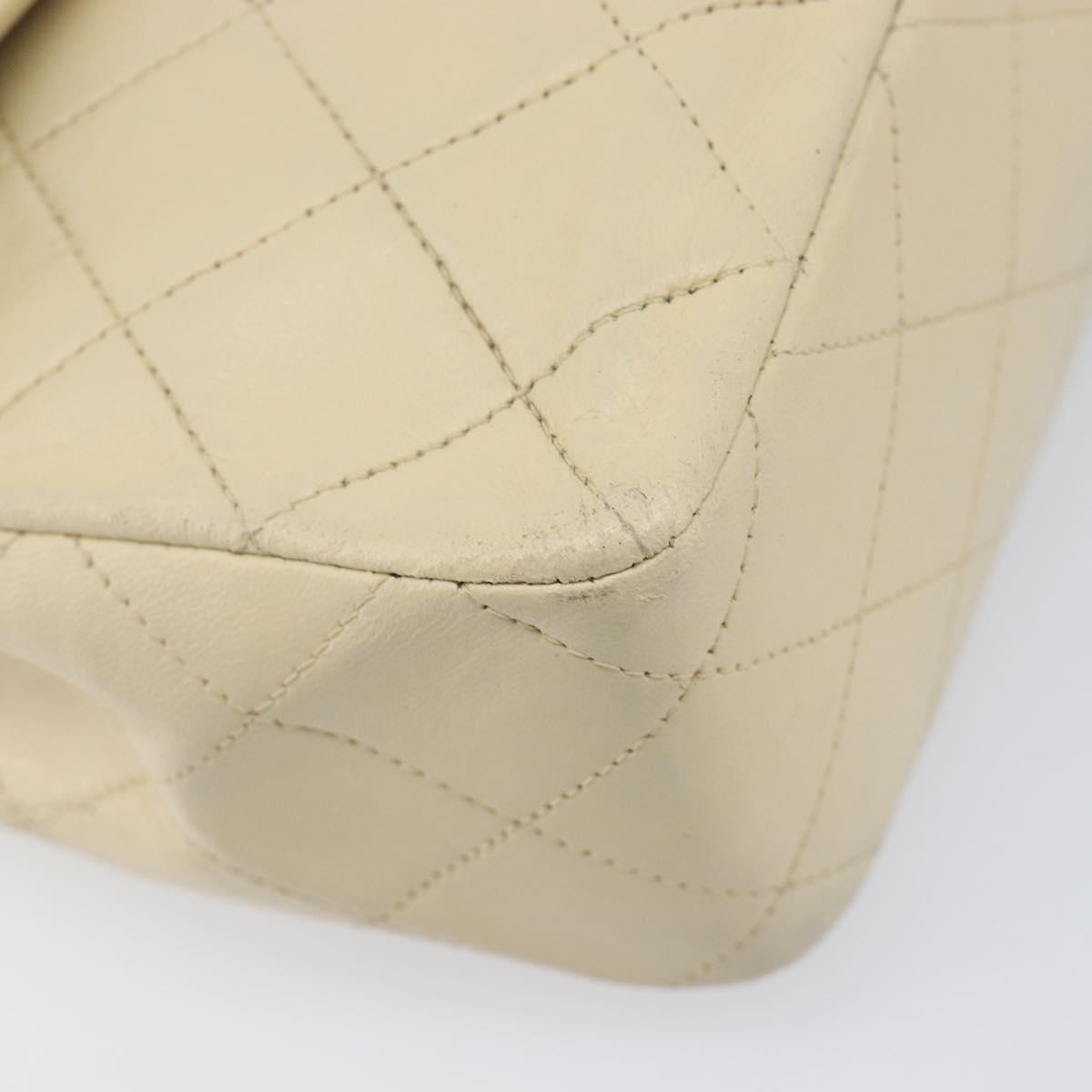 CHANEL Matelasse Chain Shoulder Bag Lamb Skin Beige Gold CC Auth 201539A