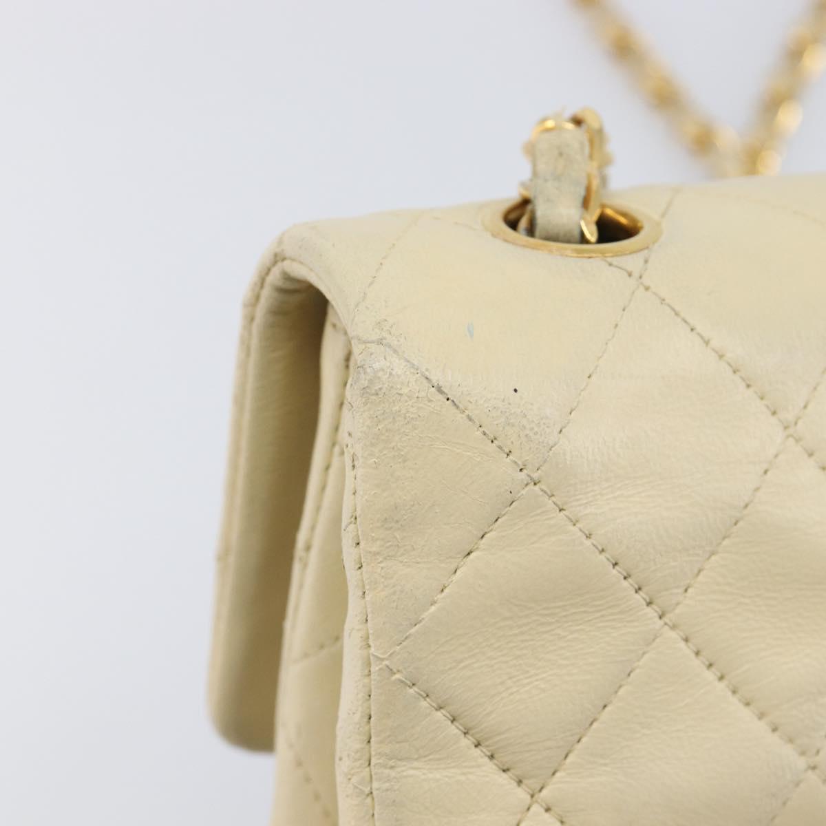 CHANEL Matelasse Chain Shoulder Bag Lamb Skin Beige Gold CC Auth 201539A