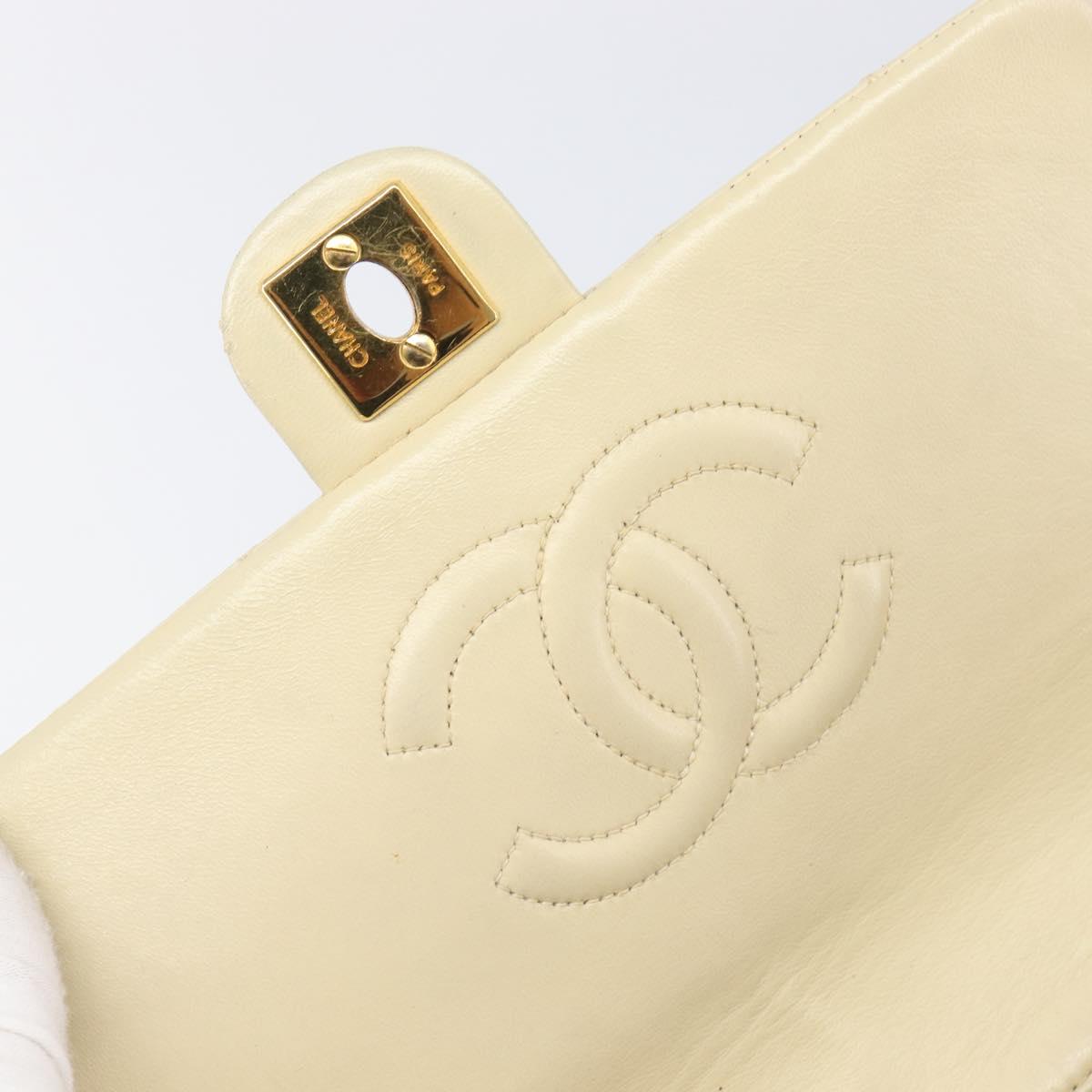 CHANEL Matelasse Chain Shoulder Bag Lamb Skin Beige Gold CC Auth 201539A