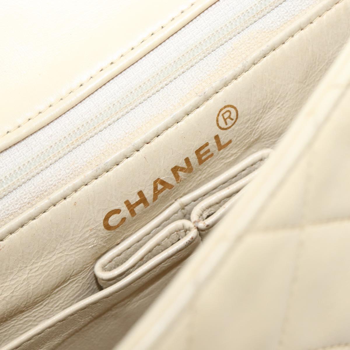 CHANEL Matelasse Chain Shoulder Bag Lamb Skin Beige Gold CC Auth 201539A