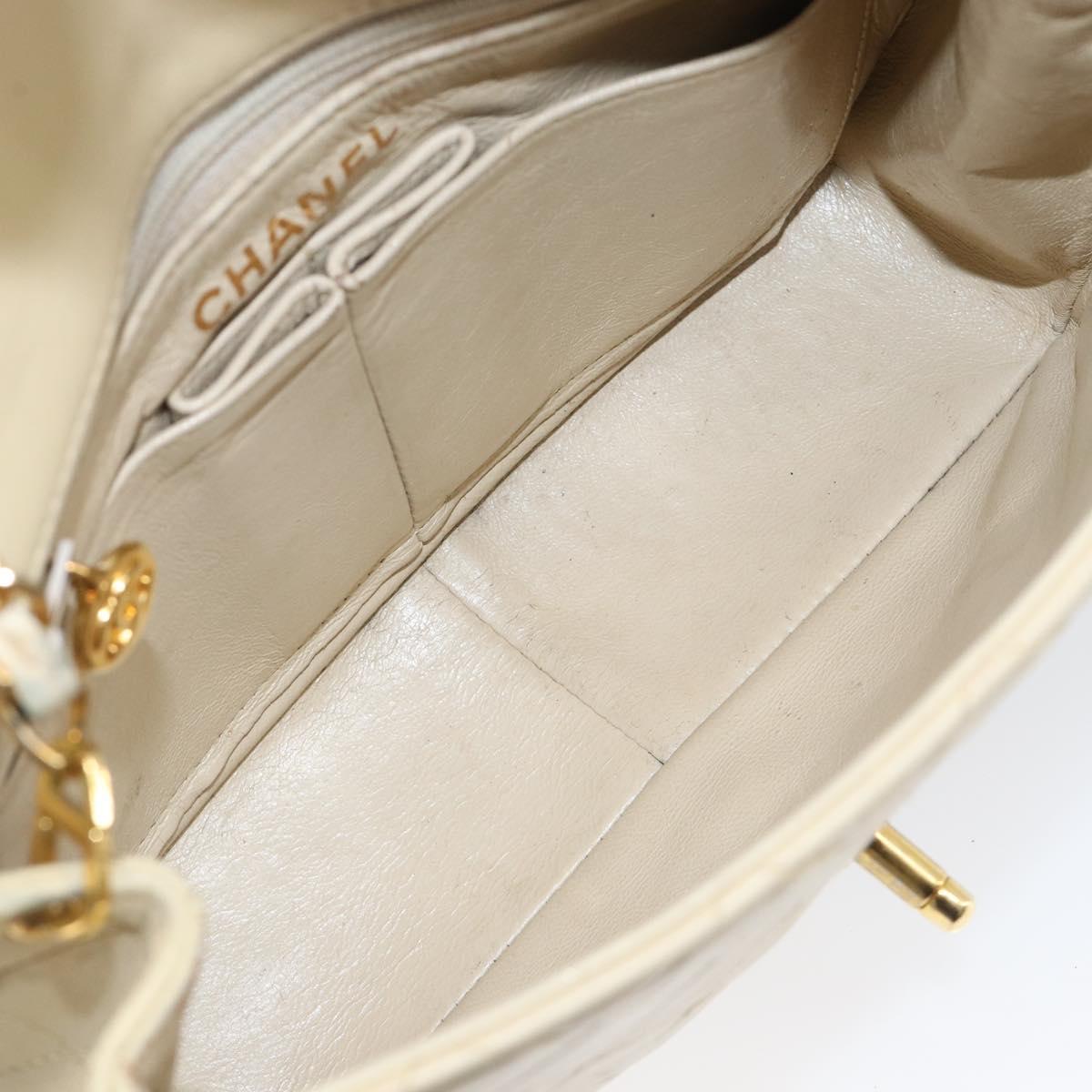 CHANEL Matelasse Chain Shoulder Bag Lamb Skin Beige Gold CC Auth 201539A