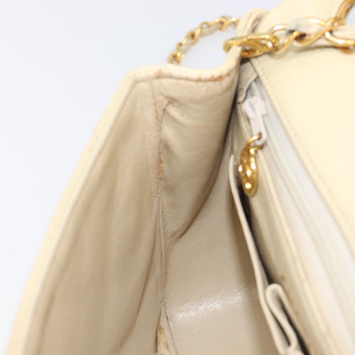 CHANEL Matelasse Chain Shoulder Bag Lamb Skin Beige Gold CC Auth 201539A