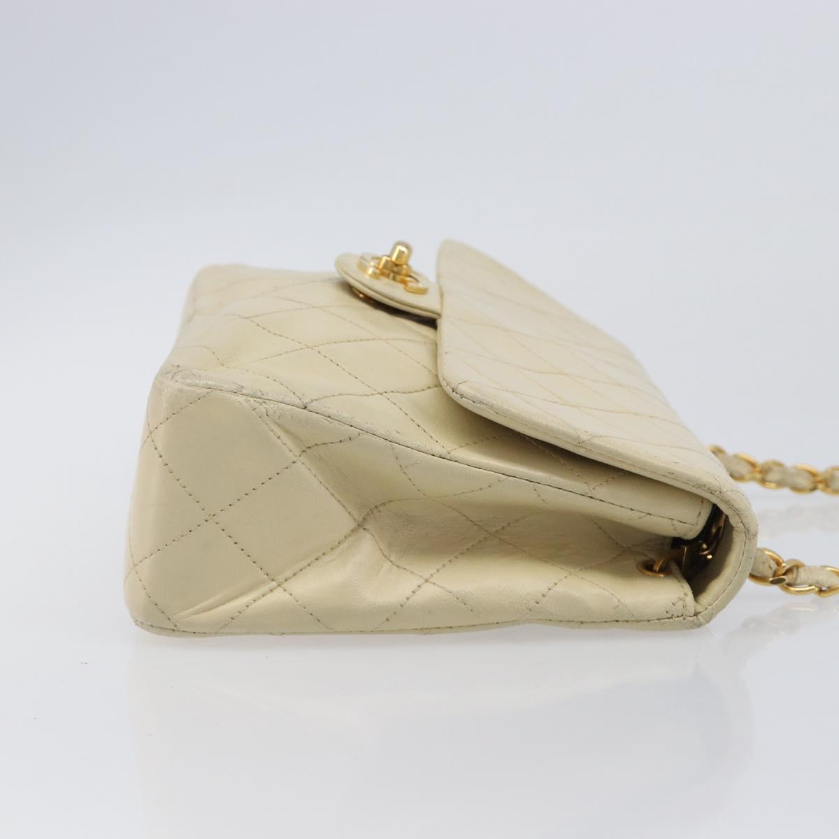 CHANEL Matelasse Chain Shoulder Bag Lamb Skin Beige Gold CC Auth 201539A