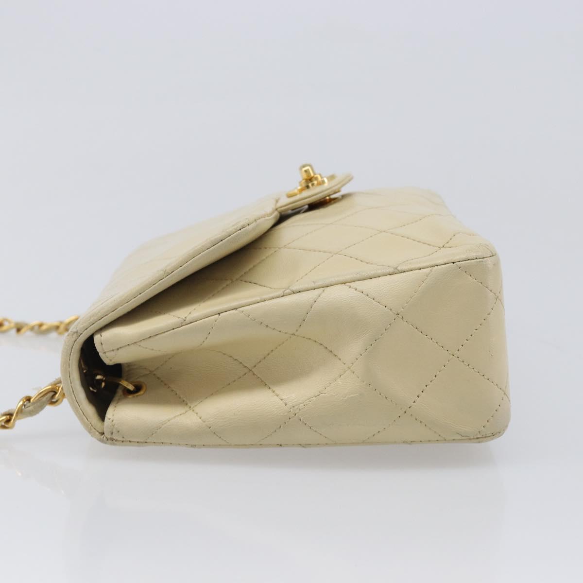 CHANEL Matelasse Chain Shoulder Bag Lamb Skin Beige Gold CC Auth 201539A