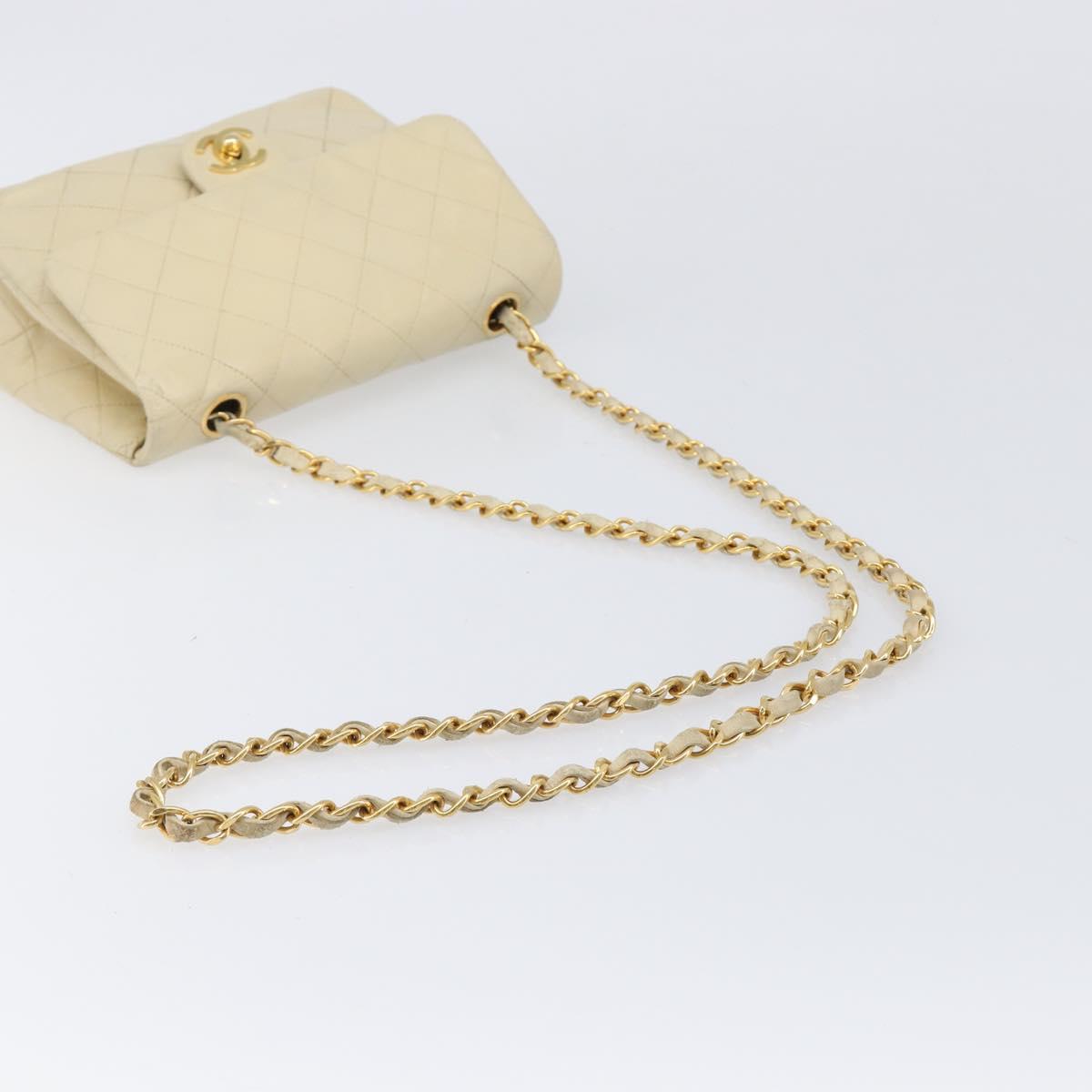 CHANEL Matelasse Chain Shoulder Bag Lamb Skin Beige Gold CC Auth 201539A