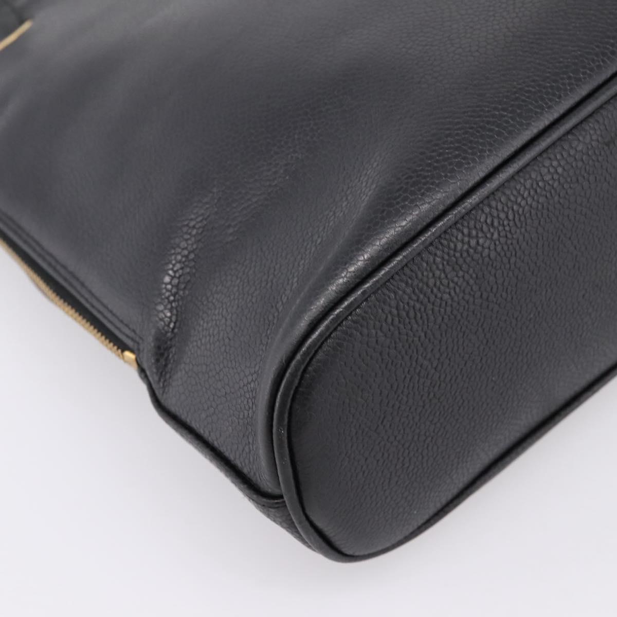 CHANEL COCO Mark Chain Shoulder Bag Caviar Skin Black Gold CC Auth 201540A