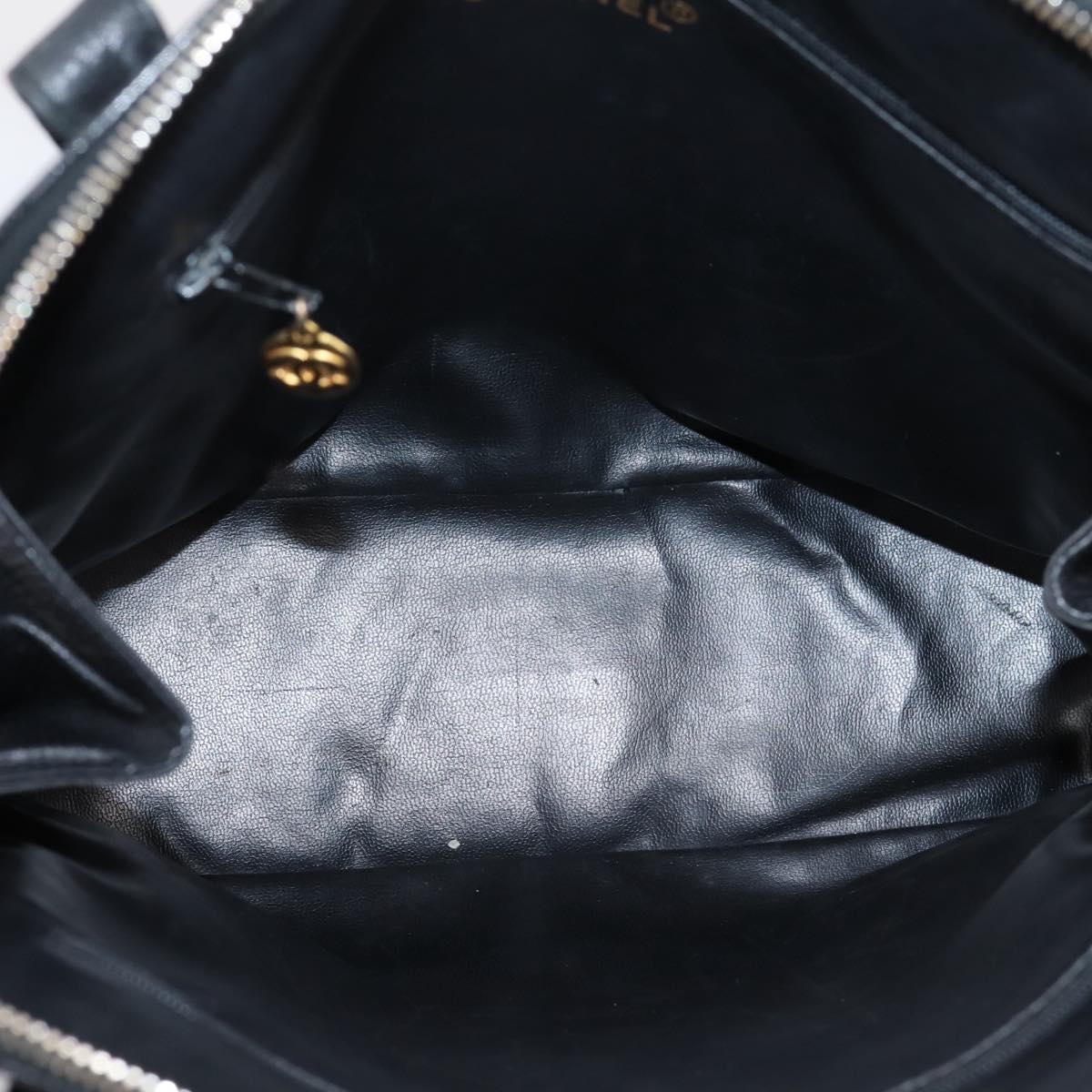 CHANEL COCO Mark Chain Shoulder Bag Caviar Skin Black Gold CC Auth 201540A