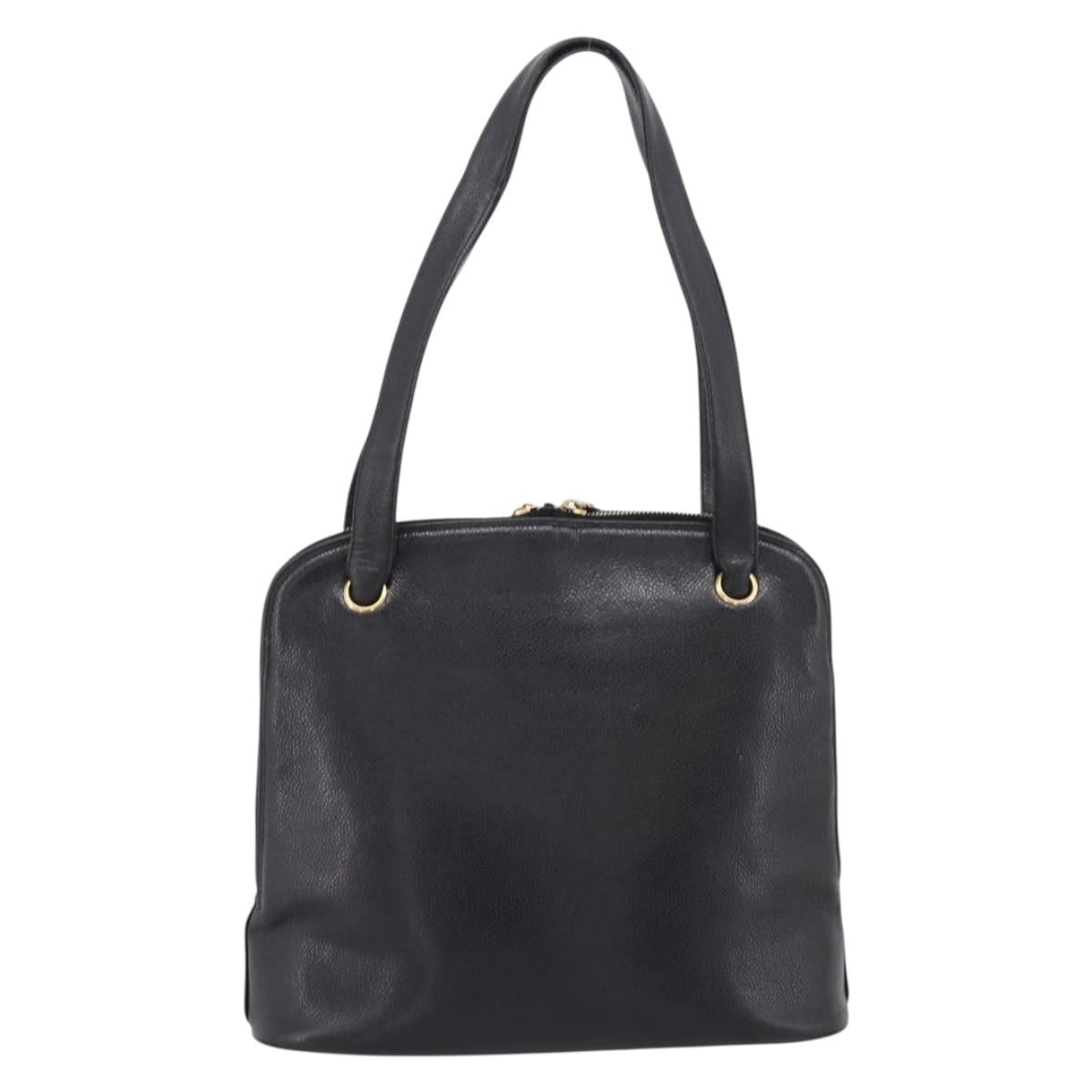 CHANEL COCO Mark Chain Shoulder Bag Caviar Skin Black Gold CC Auth 201540A