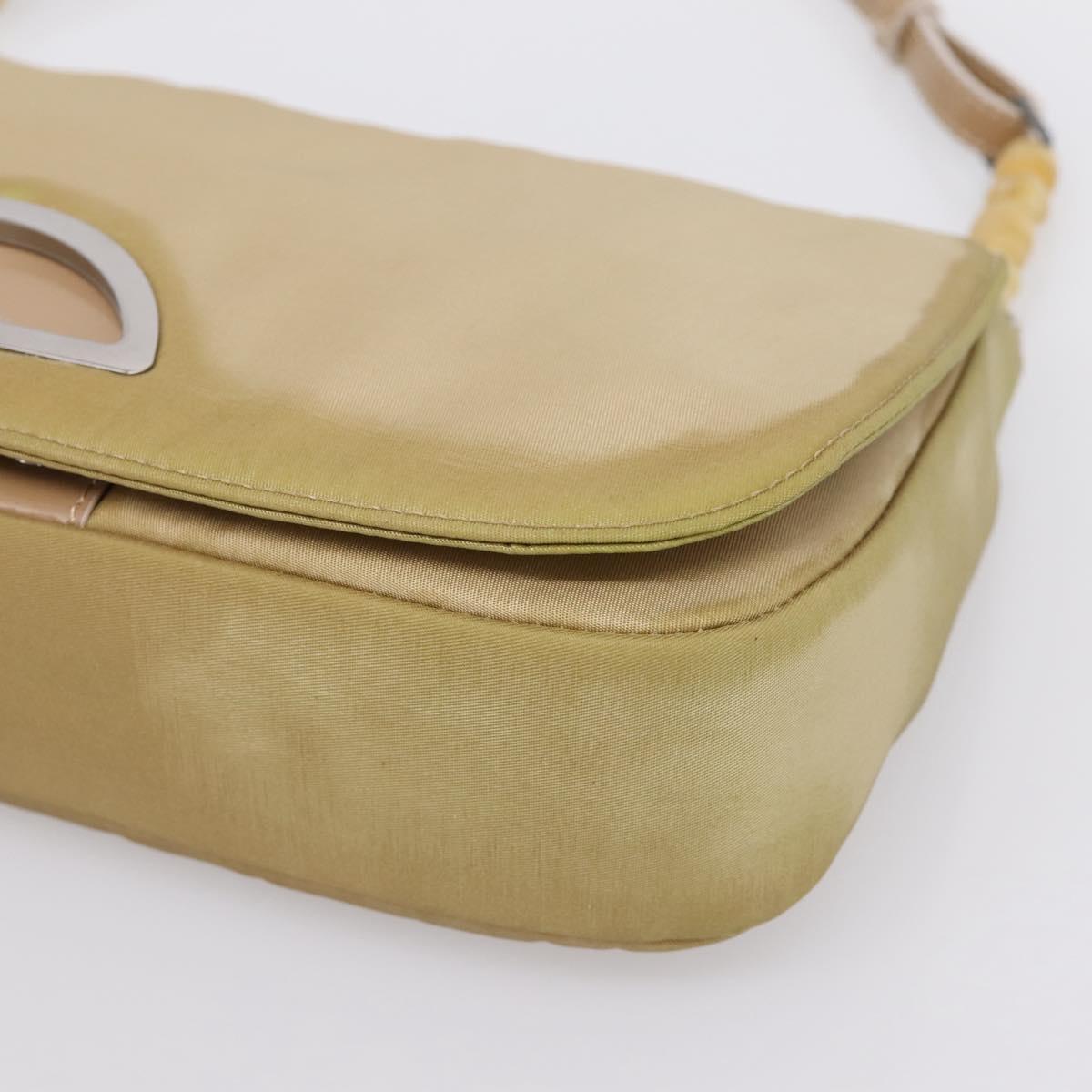 Christian Dior Maris Pearl Hand Bag Nylon Beige Silver Auth 201541