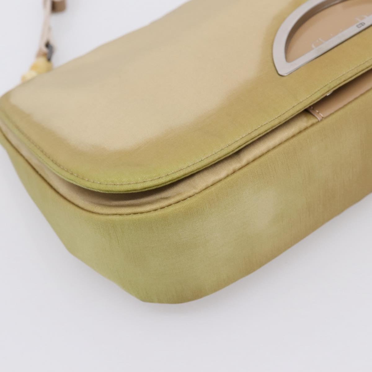 Christian Dior Maris Pearl Hand Bag Nylon Beige Silver Auth 201541