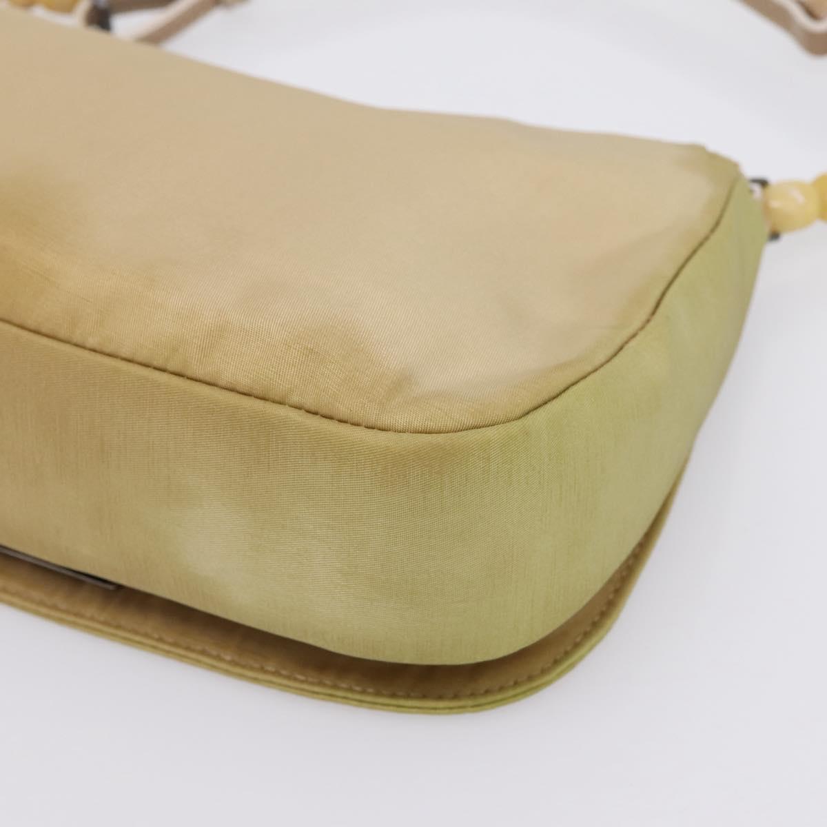 Christian Dior Maris Pearl Hand Bag Nylon Beige Silver Auth 201541
