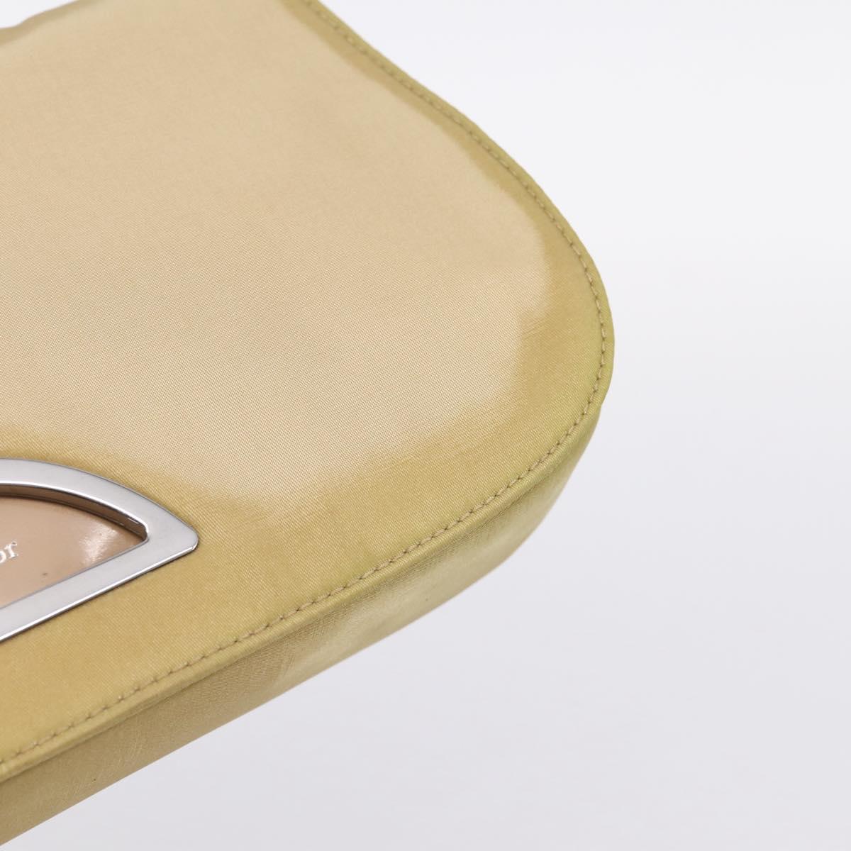 Christian Dior Maris Pearl Hand Bag Nylon Beige Silver Auth 201541