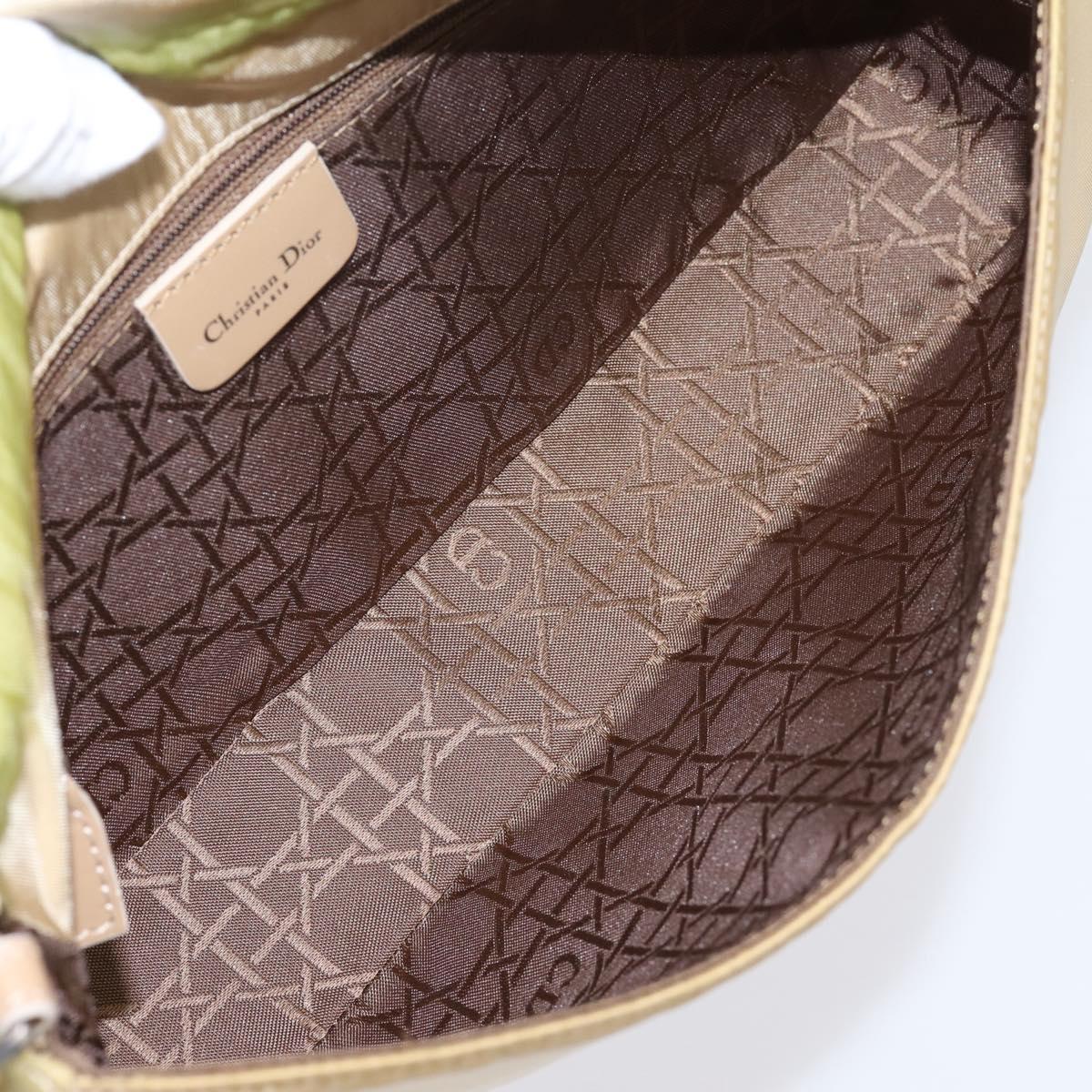 Christian Dior Maris Pearl Hand Bag Nylon Beige Silver Auth 201541