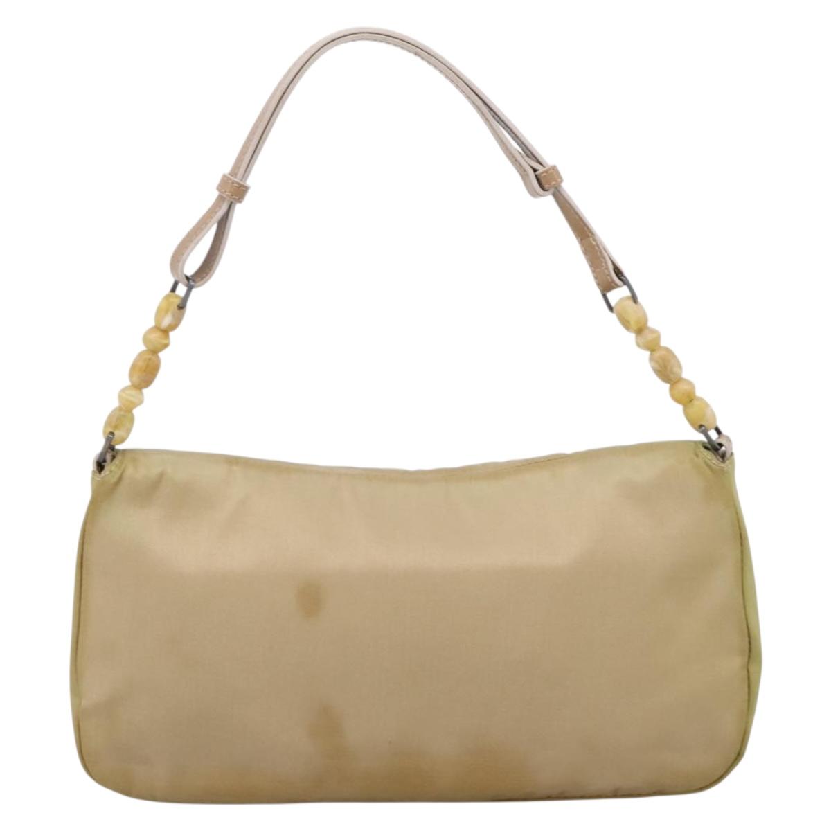 Christian Dior Maris Pearl Hand Bag Nylon Beige Silver Auth 201541