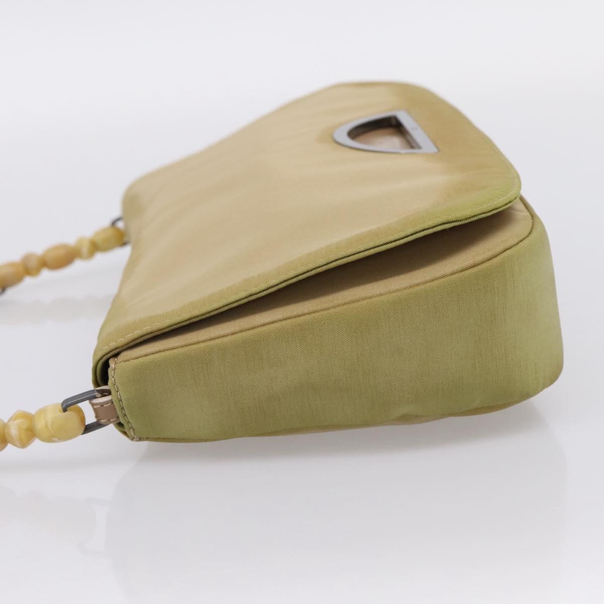 Christian Dior Maris Pearl Hand Bag Nylon Beige Silver Auth 201541