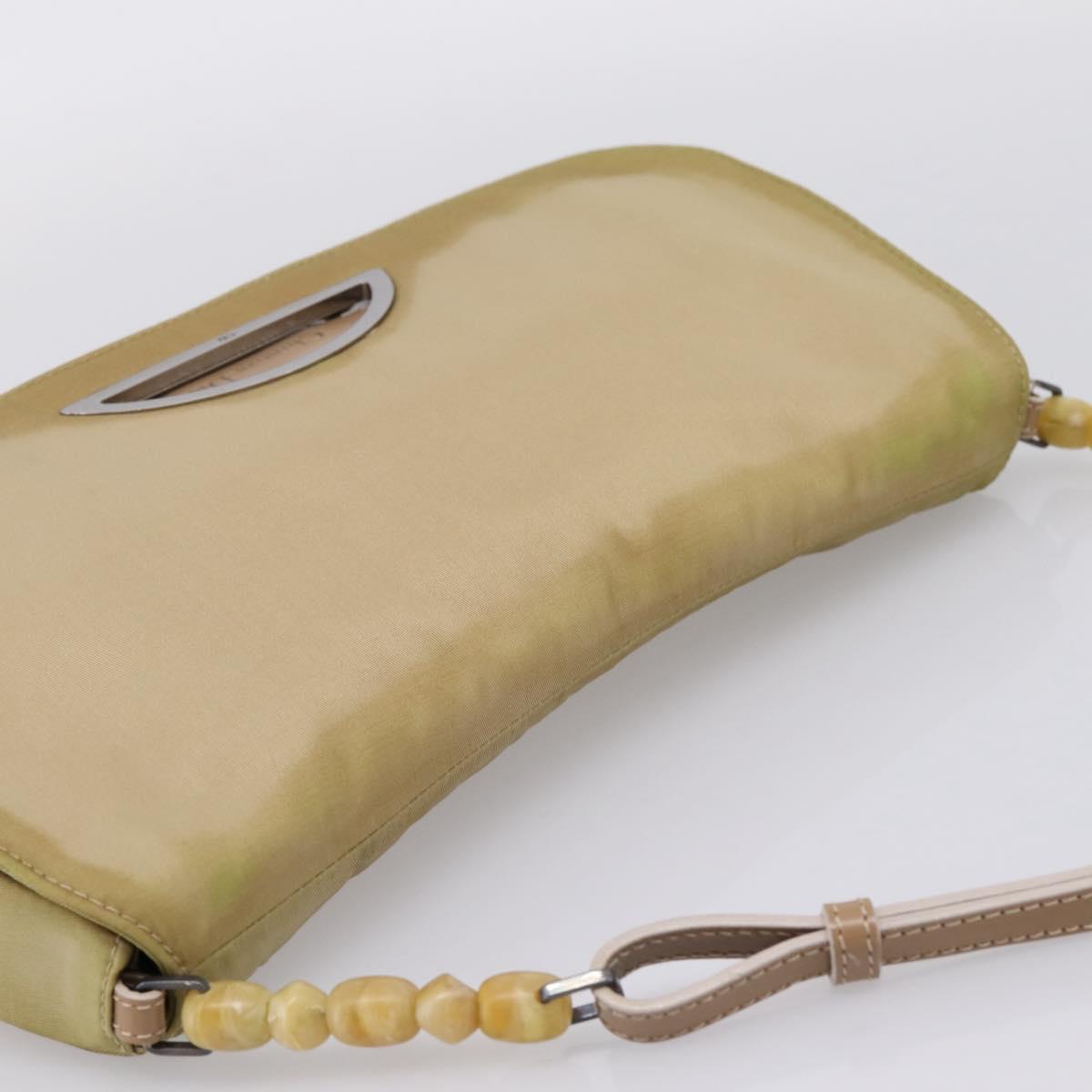 Christian Dior Maris Pearl Hand Bag Nylon Beige Silver Auth 201541