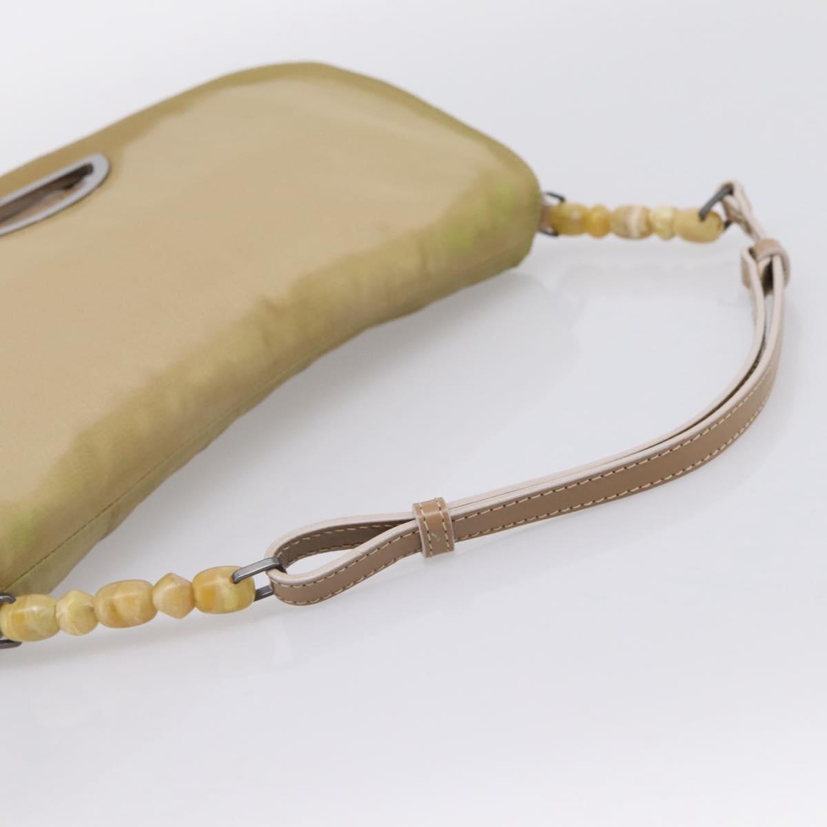 Christian Dior Maris Pearl Hand Bag Nylon Beige Silver Auth 201541