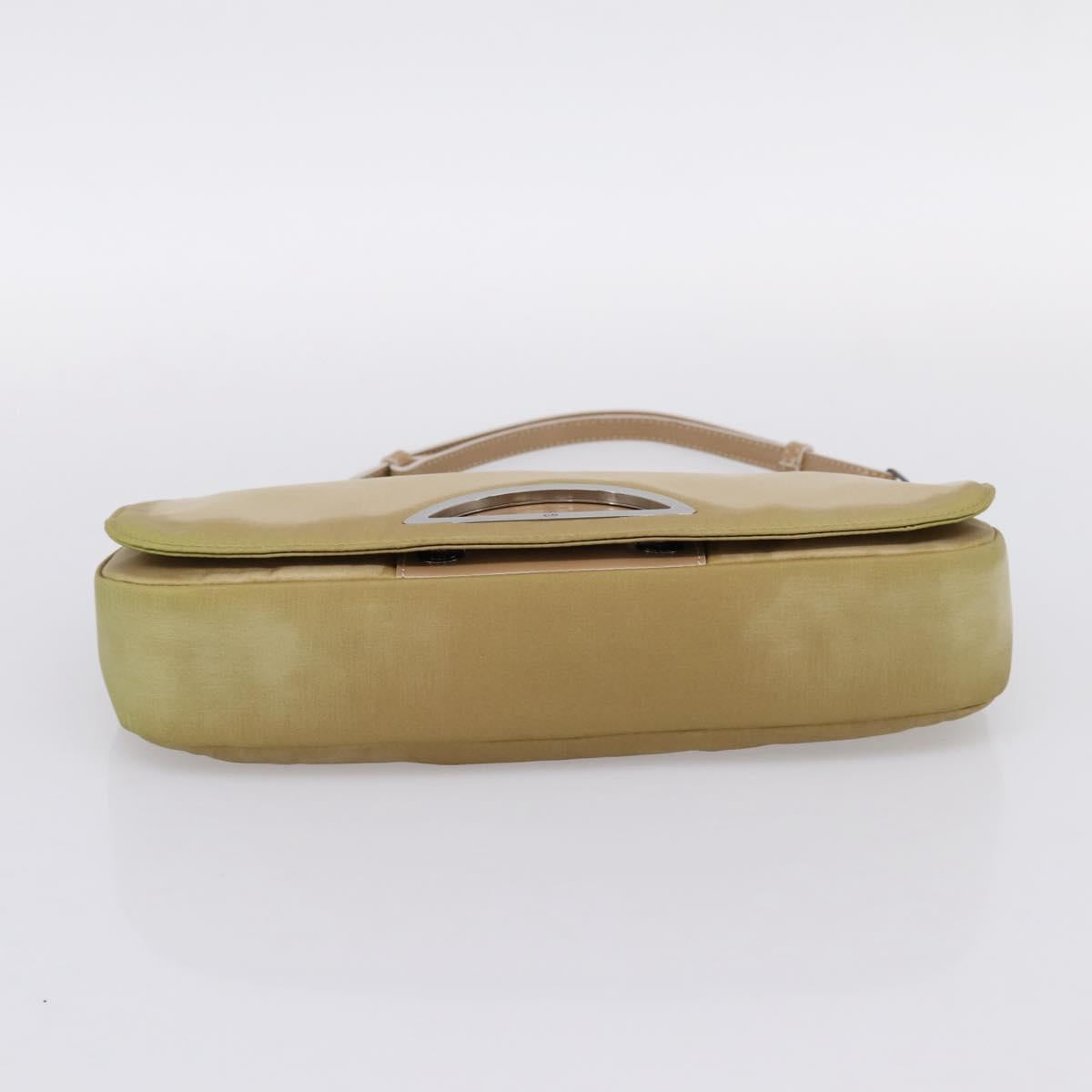 Christian Dior Maris Pearl Hand Bag Nylon Beige Silver Auth 201541