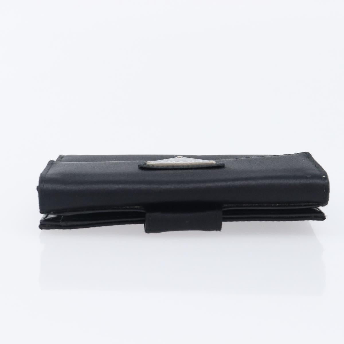 PRADA Wallet Satin Black Silver Auth 201549V