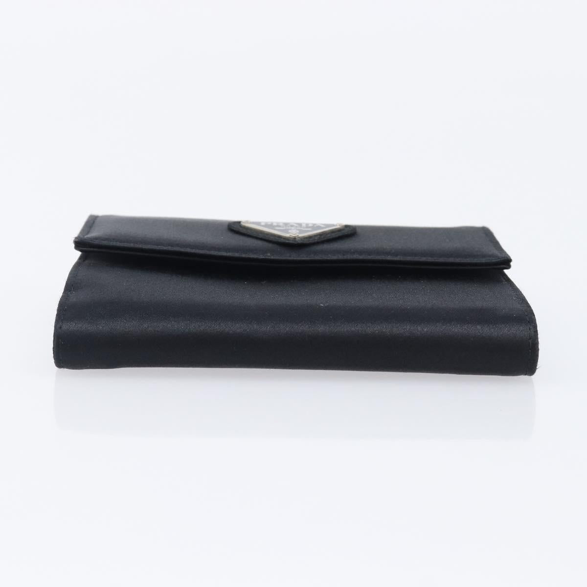 PRADA Wallet Satin Black Silver Auth 201549V