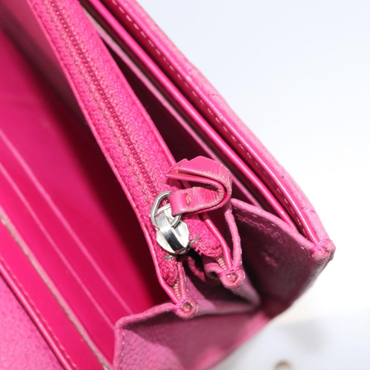 CHANEL Matelasse Long Wallet Caviar Skin Pink Silver CC Auth 201551