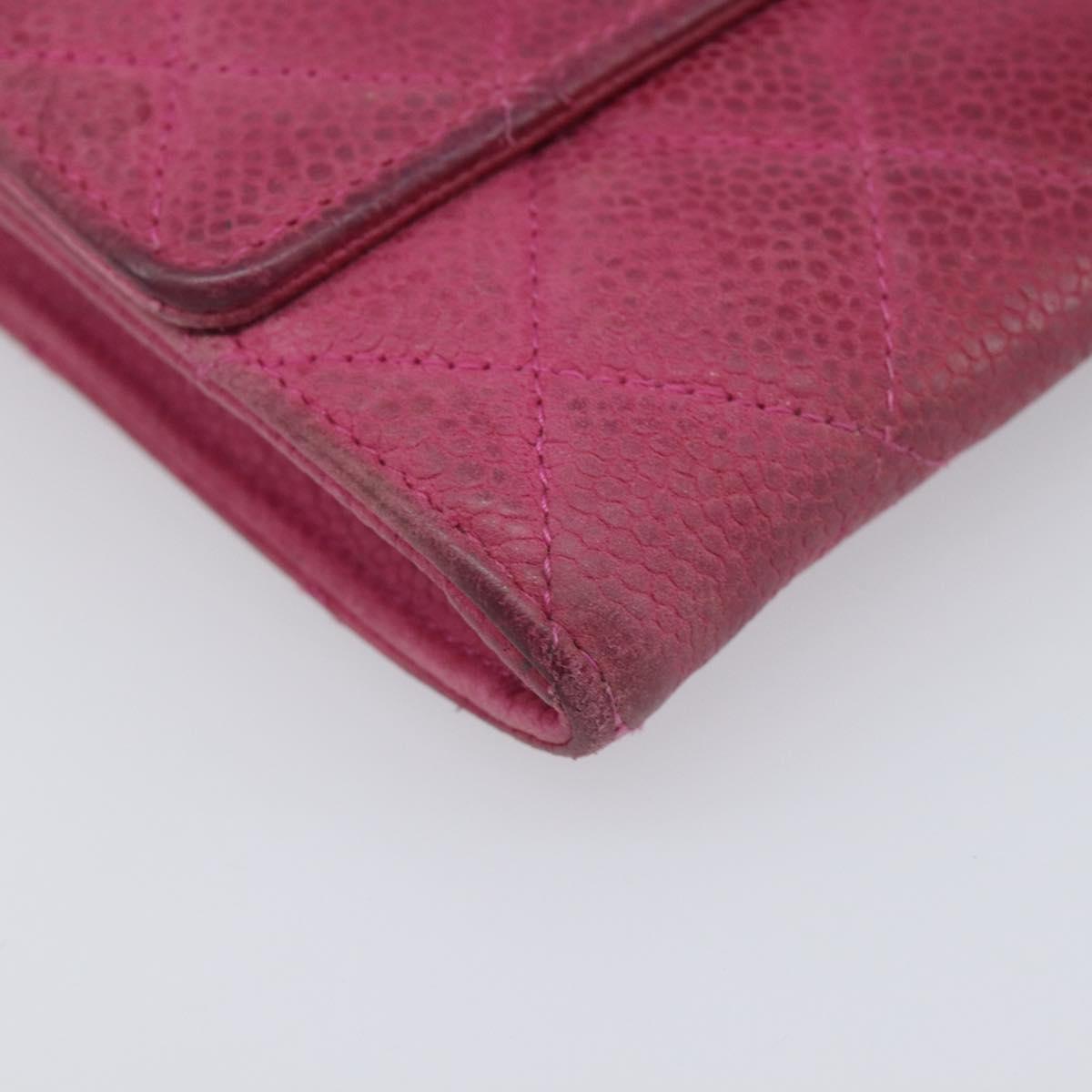 CHANEL Matelasse Long Wallet Caviar Skin Pink Silver CC Auth 201551