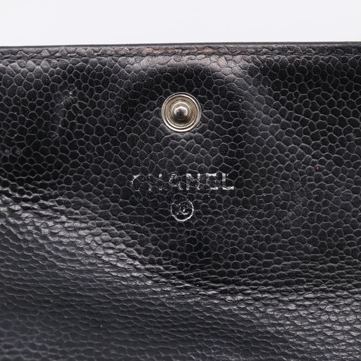CHANEL Matelasse Long Wallet Caviar Skin Black Silver CC Auth 201552