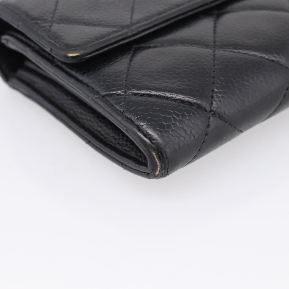 CHANEL Matelasse Long Wallet Caviar Skin Black Silver CC Auth 201552