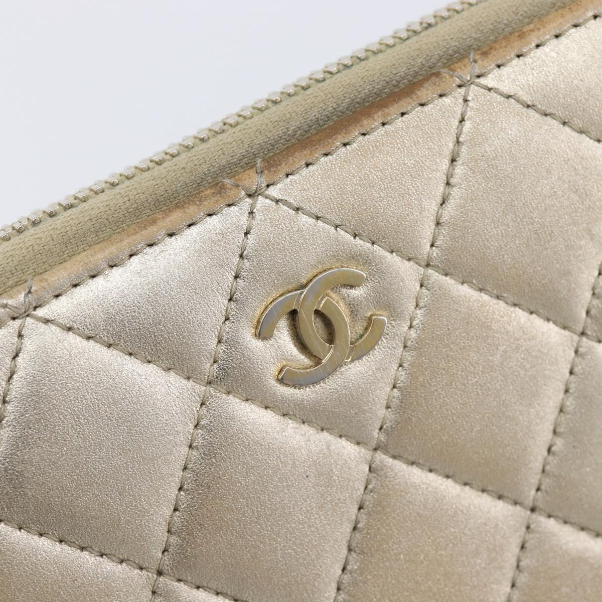 CHANEL Matelasse Long Wallet Lamb Skin Champagne Gold CC Auth 201554