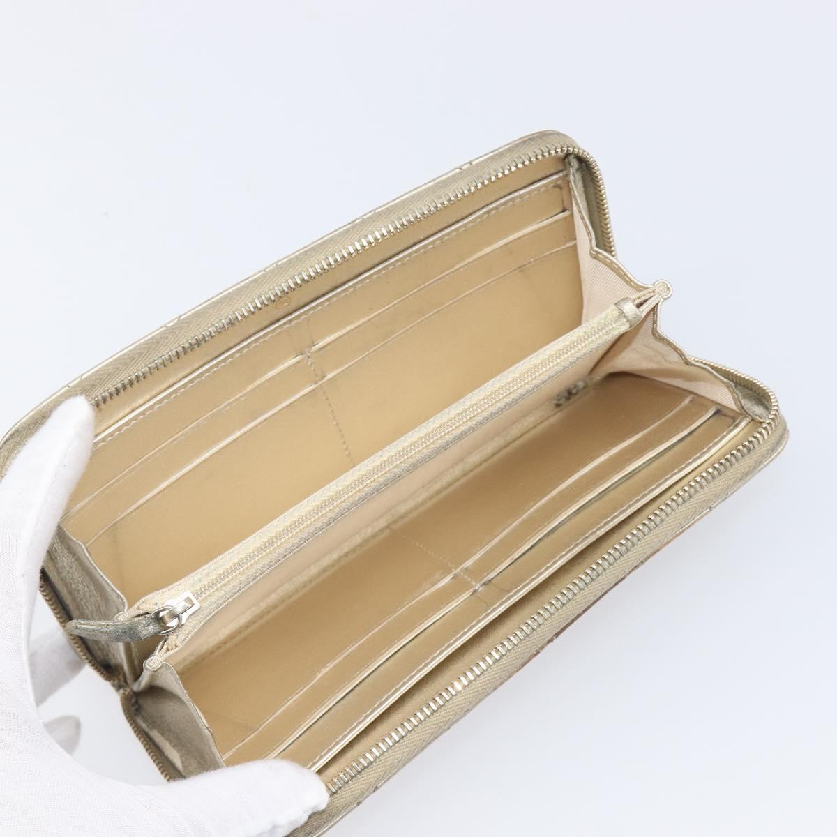 CHANEL Matelasse Long Wallet Lamb Skin Champagne Gold CC Auth 201554