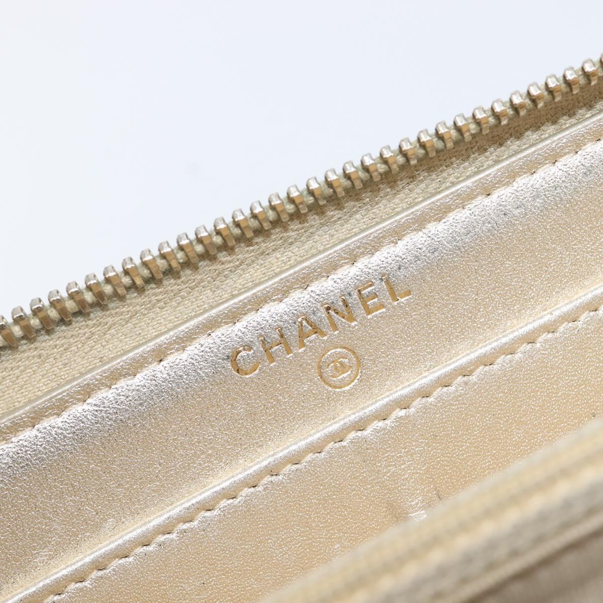 CHANEL Matelasse Long Wallet Lamb Skin Champagne Gold CC Auth 201554