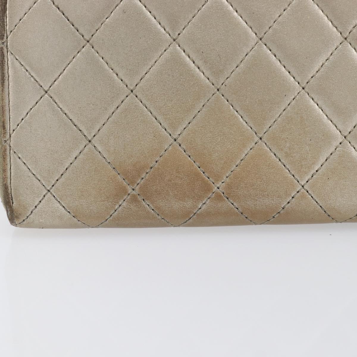 CHANEL Matelasse Long Wallet Lamb Skin Champagne Gold CC Auth 201554