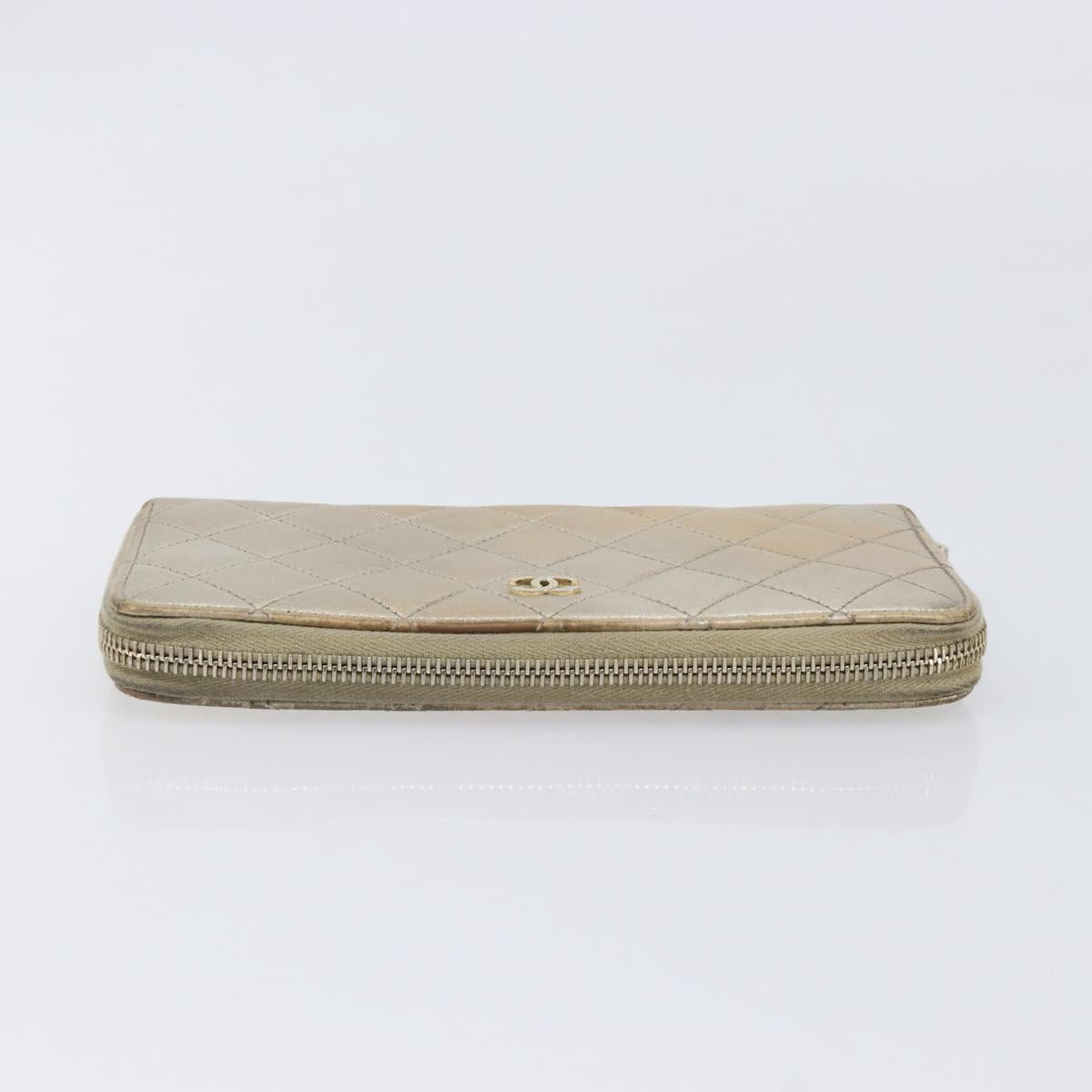 CHANEL Matelasse Long Wallet Lamb Skin Champagne Gold CC Auth 201554