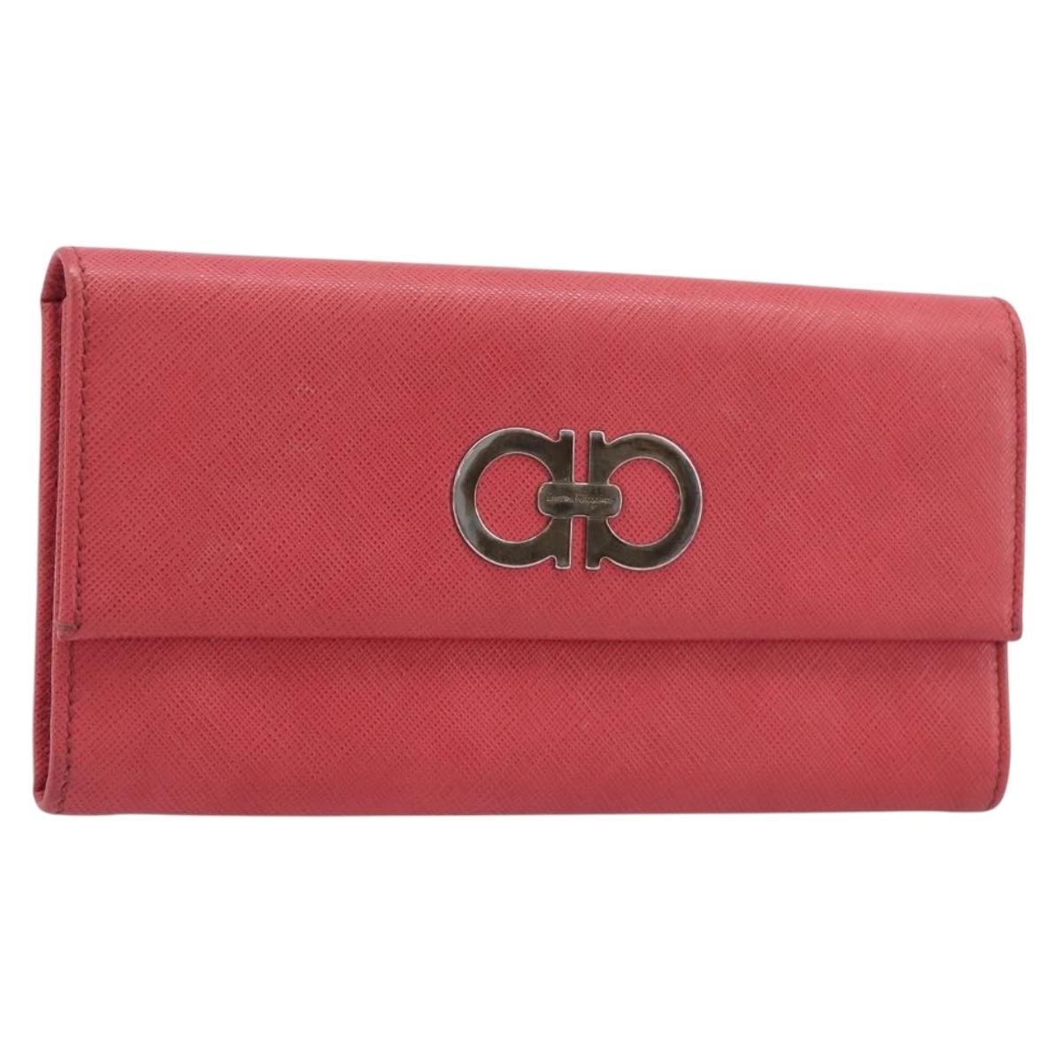 Salvatore Ferragamo Gancini Long Wallet Leather Pink Silver Auth 201562A