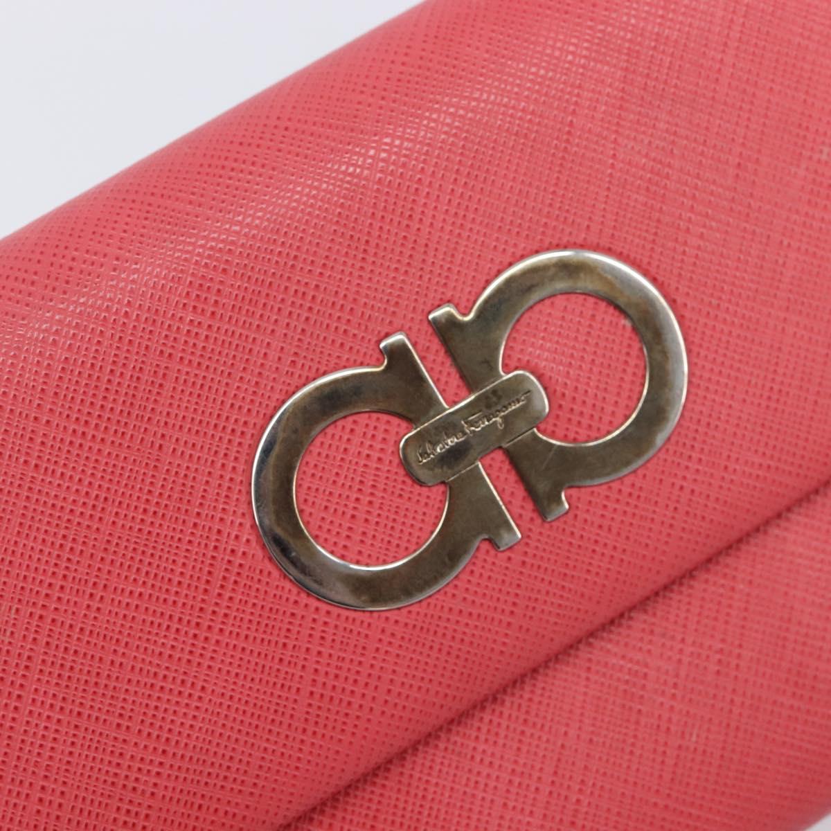 Salvatore Ferragamo Gancini Long Wallet Leather Pink Silver Auth 201562A