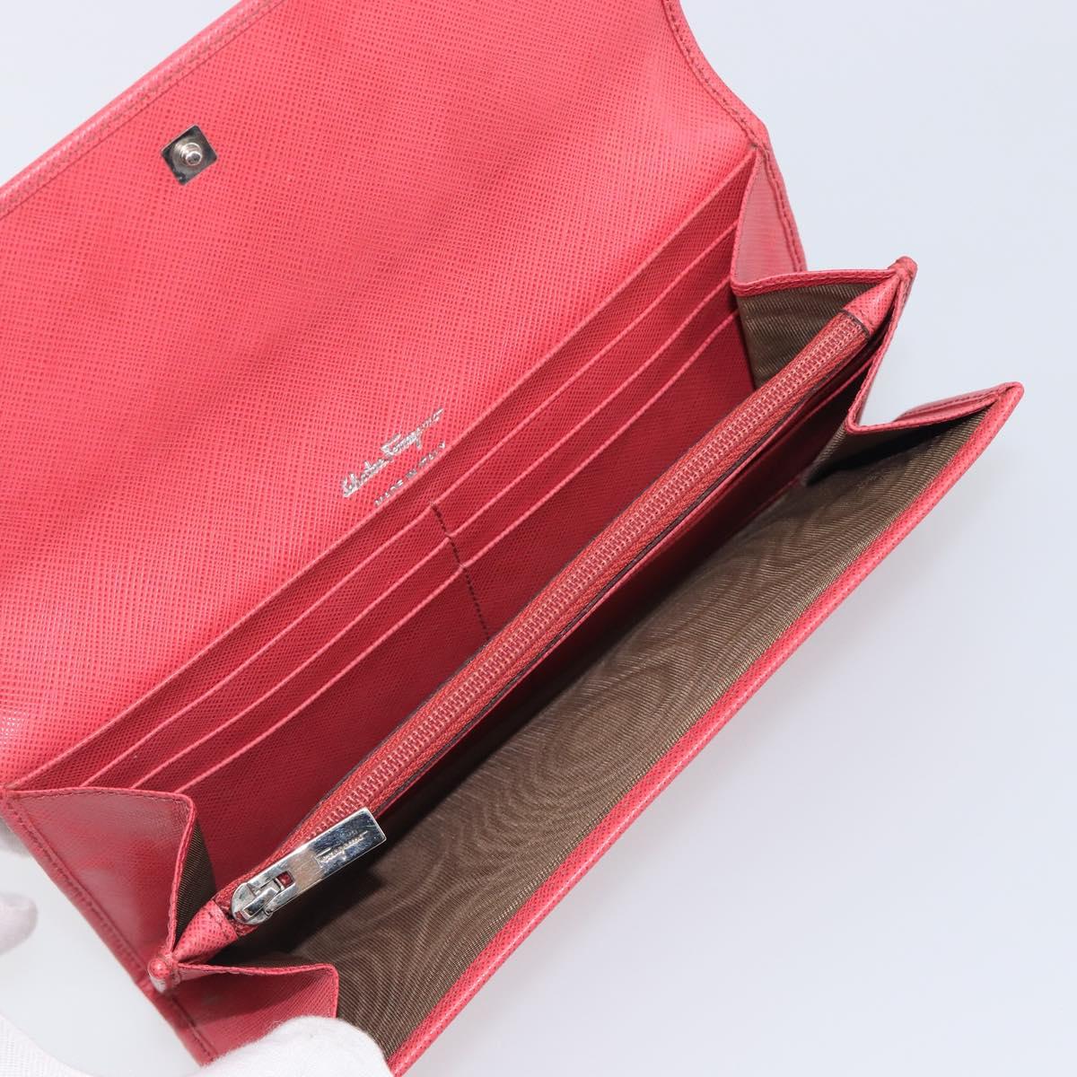 Salvatore Ferragamo Gancini Long Wallet Leather Pink Silver Auth 201562A