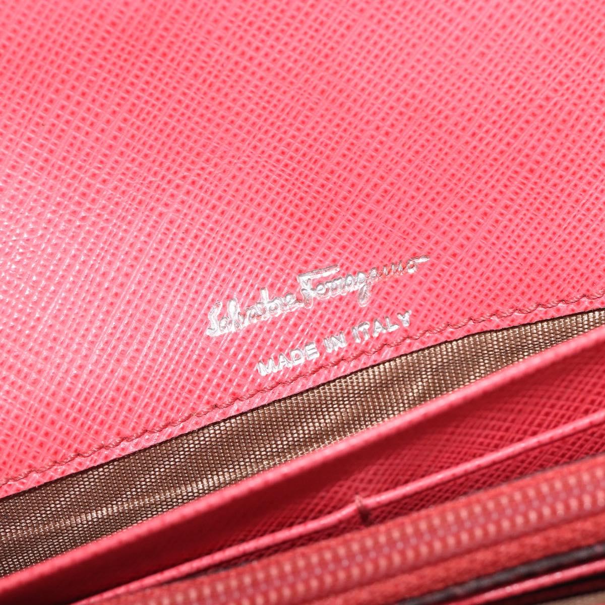 Salvatore Ferragamo Gancini Long Wallet Leather Pink Silver Auth 201562A