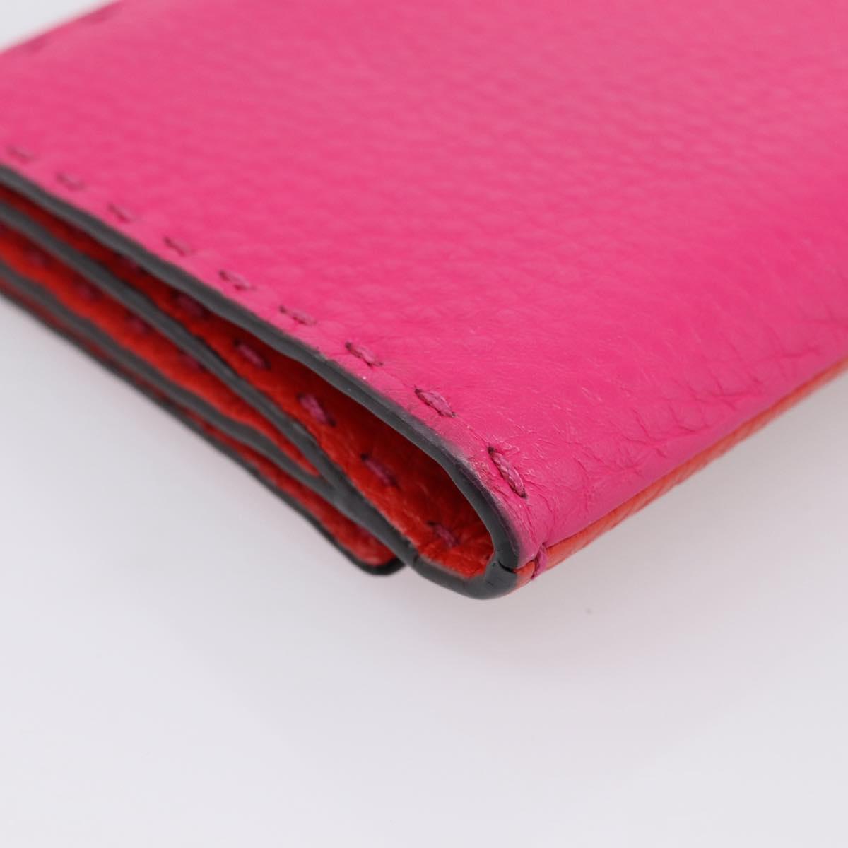 FENDI Selleria Peek A Boo Compact Wallet Leather Pink Gold Auth 201572A