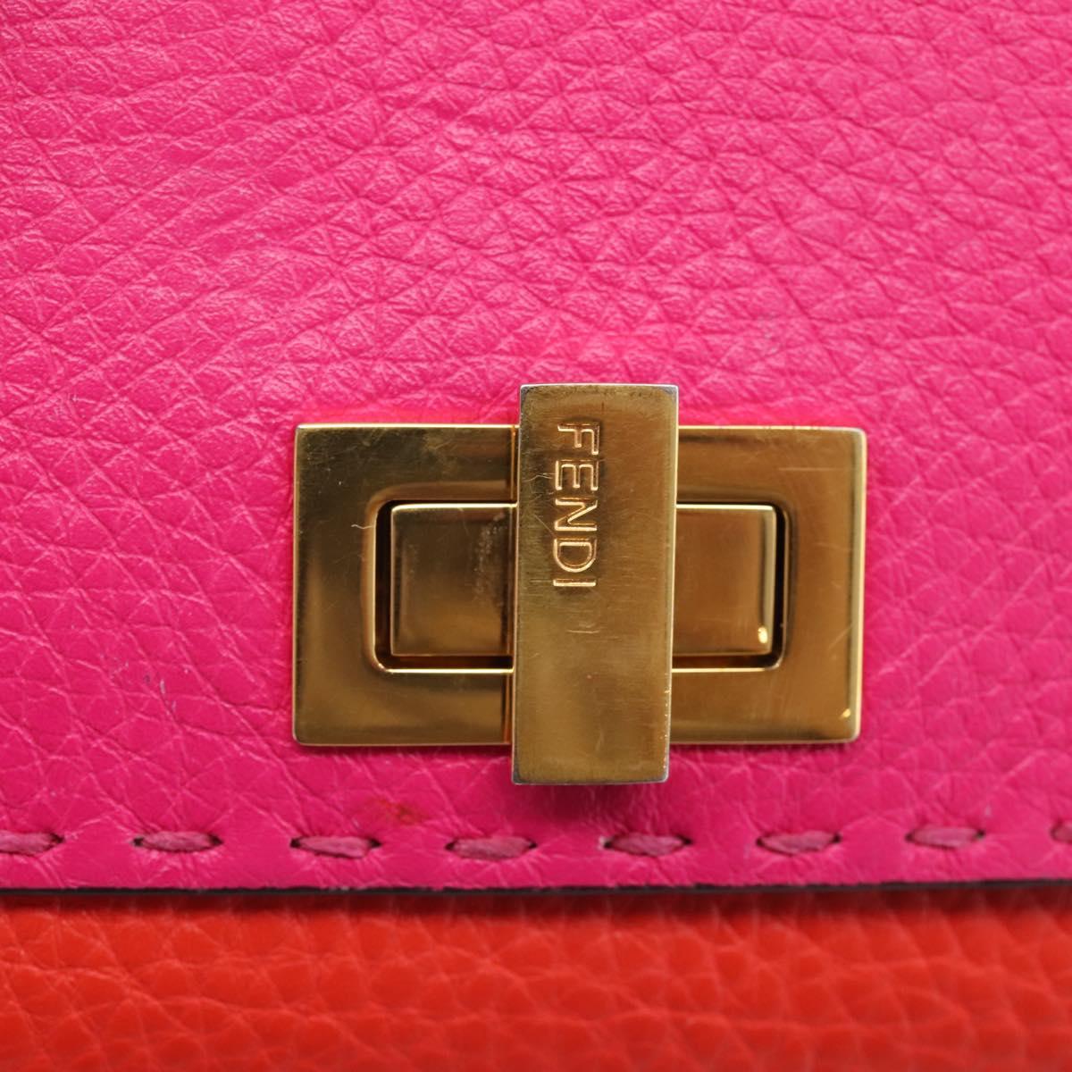 FENDI Selleria Peek A Boo Compact Wallet Leather Pink Gold Auth 201572A